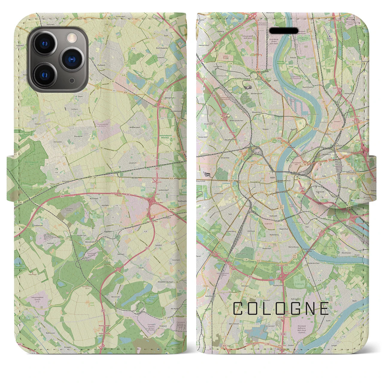 【ケルン(ドイツ)】地図柄iPhoneケース(手帳タイプ)ナチュラル・iPhone 11 Pro Max 用