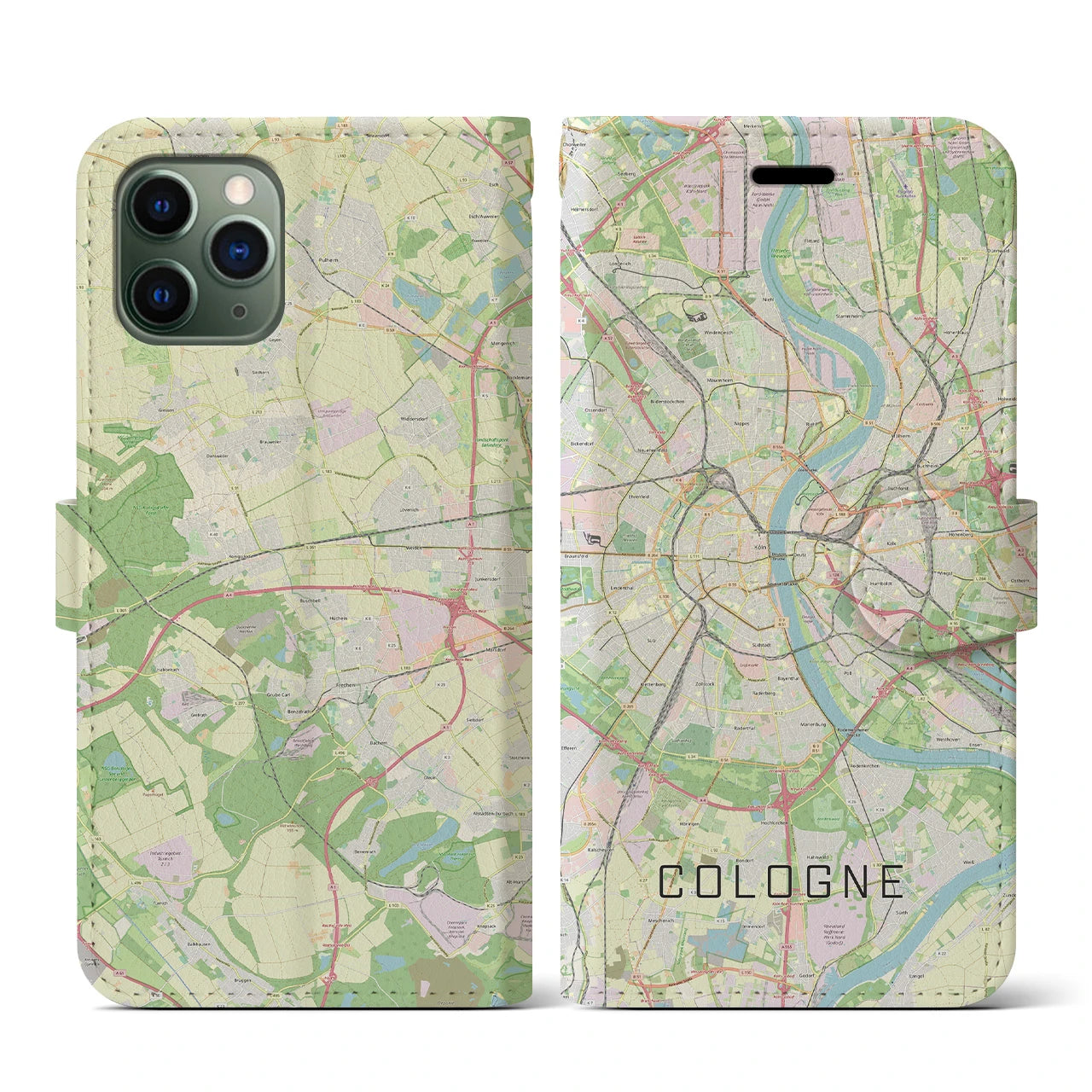 【ケルン(ドイツ)】地図柄iPhoneケース(手帳タイプ)ナチュラル・iPhone 11 Pro 用
