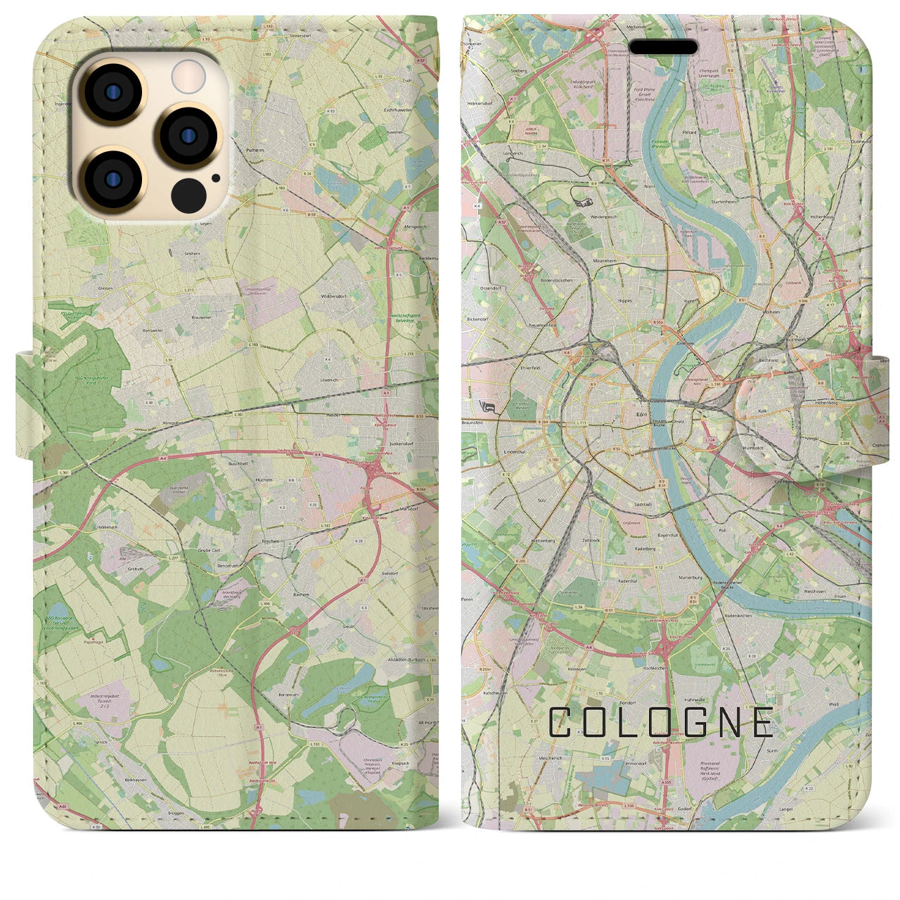 【ケルン(ドイツ)】地図柄iPhoneケース(手帳タイプ)ナチュラル・iPhone 12 Pro Max 用