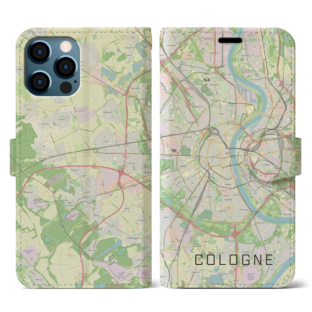 【ケルン(ドイツ)】地図柄iPhoneケース(手帳タイプ)ナチュラル・iPhone 12 / 12 Pro 用
