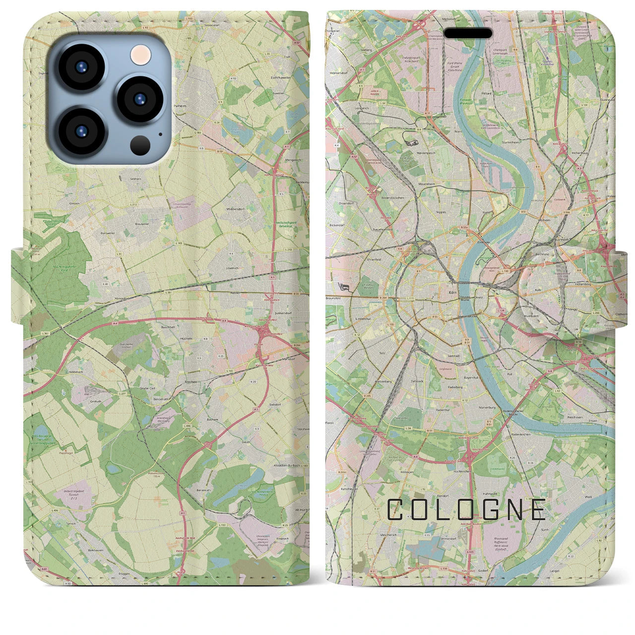 【ケルン(ドイツ)】地図柄iPhoneケース(手帳タイプ)ナチュラル・iPhone 13 Pro Max 用
