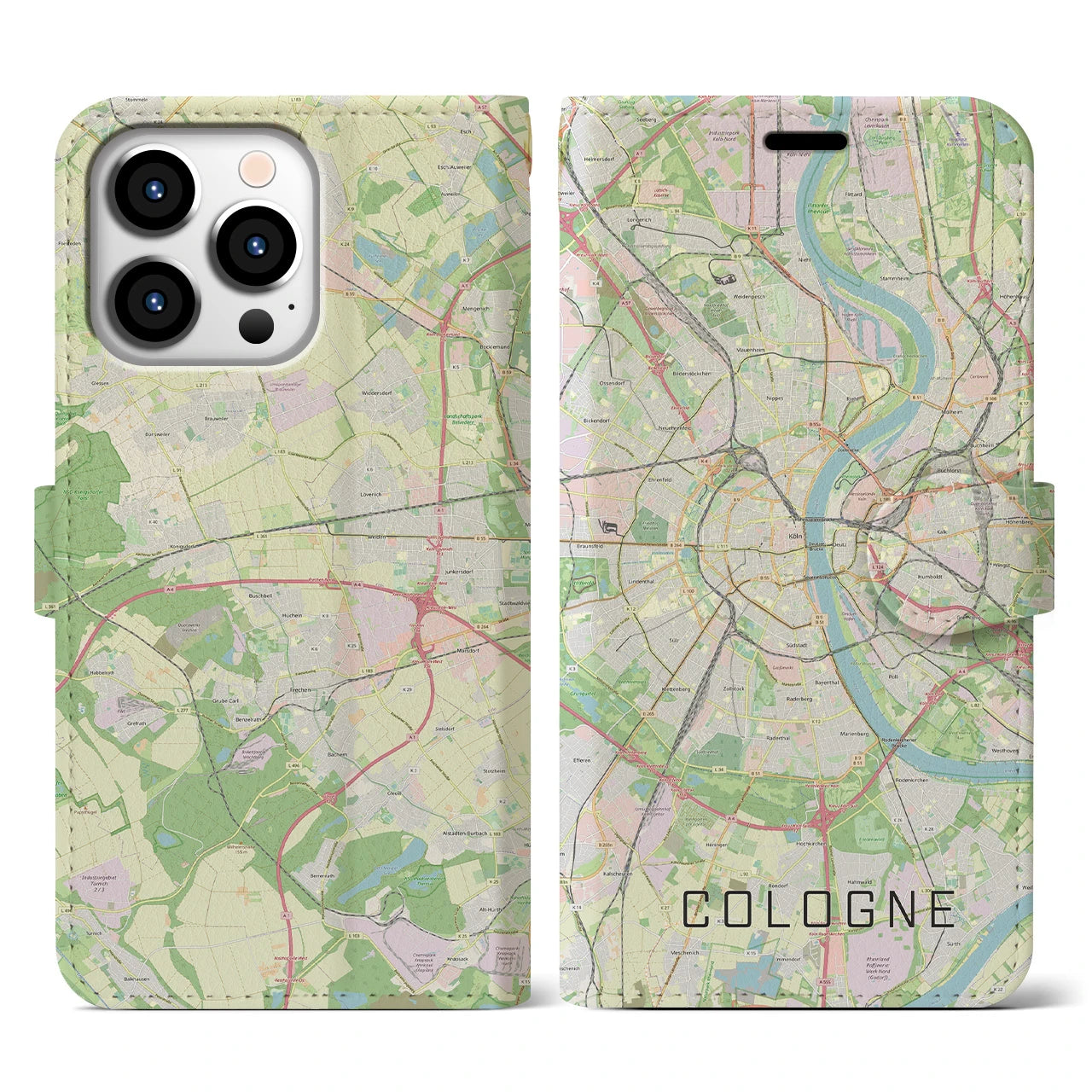 【ケルン(ドイツ)】地図柄iPhoneケース(手帳タイプ)ナチュラル・iPhone 13 Pro 用