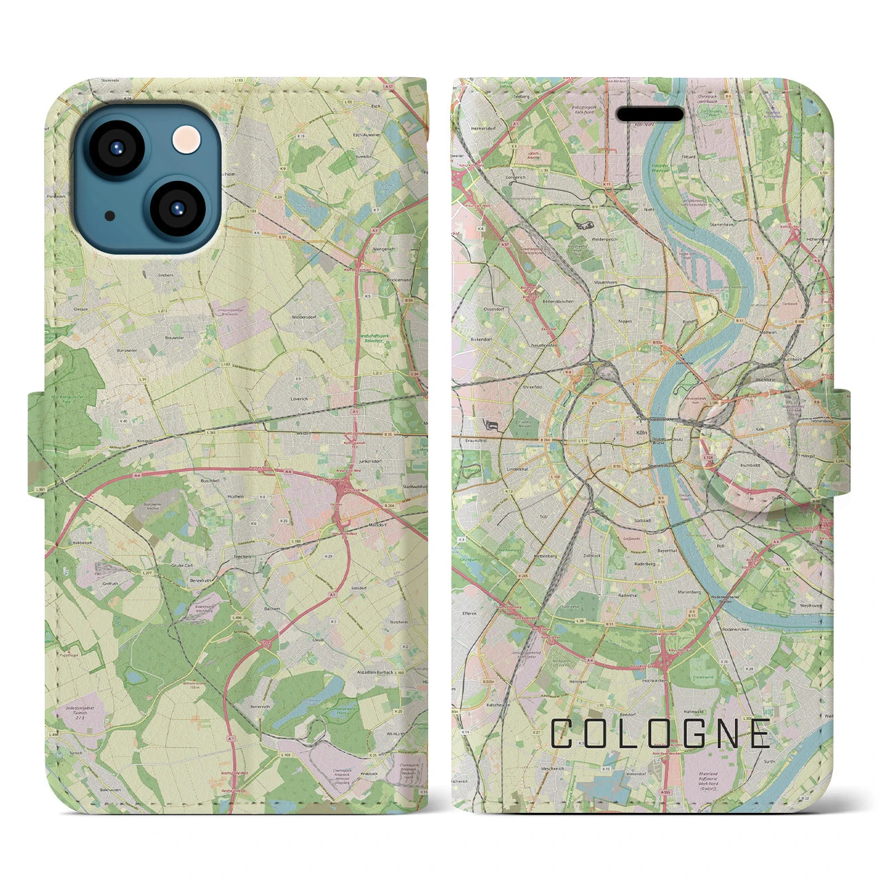 【ケルン(ドイツ)】地図柄iPhoneケース(手帳タイプ)ナチュラル・iPhone 13 用