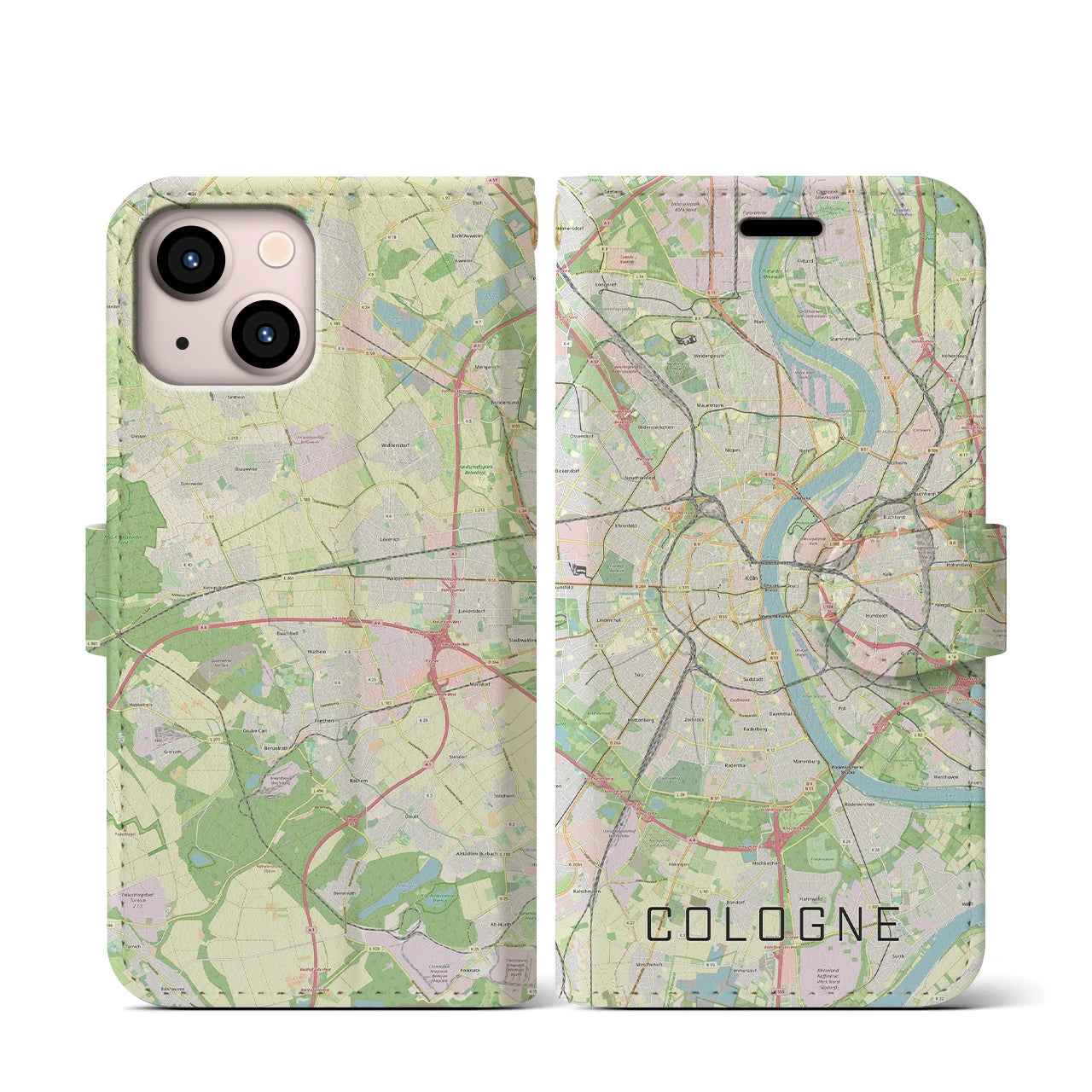 【ケルン(ドイツ)】地図柄iPhoneケース(手帳タイプ)ナチュラル・iPhone 13 mini 用