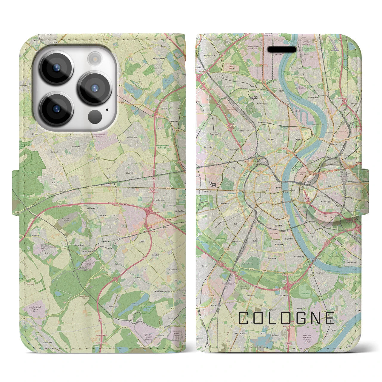 【ケルン(ドイツ)】地図柄iPhoneケース(手帳タイプ)ナチュラル・iPhone 14 Pro 用
