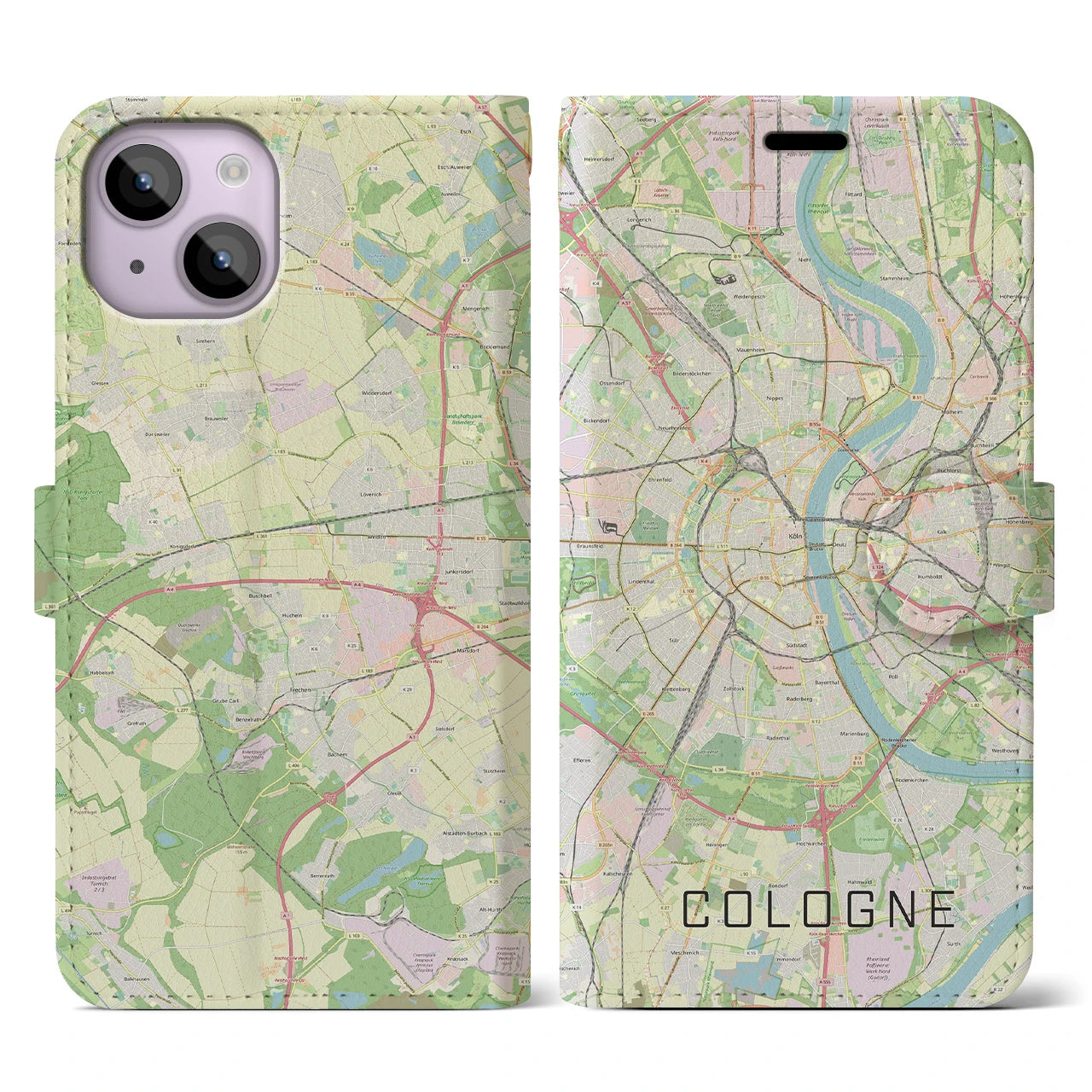 【ケルン(ドイツ)】地図柄iPhoneケース(手帳タイプ)ナチュラル・iPhone 14 用