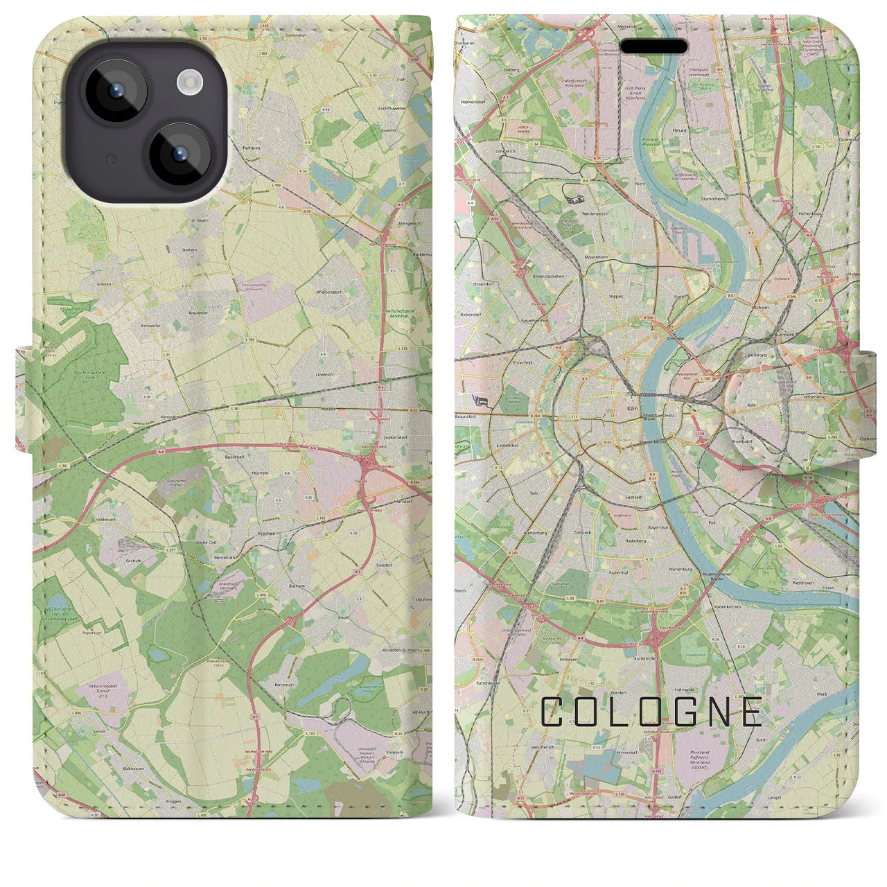 【ケルン(ドイツ)】地図柄iPhoneケース(手帳タイプ)ナチュラル・iPhone 14 Plus 用