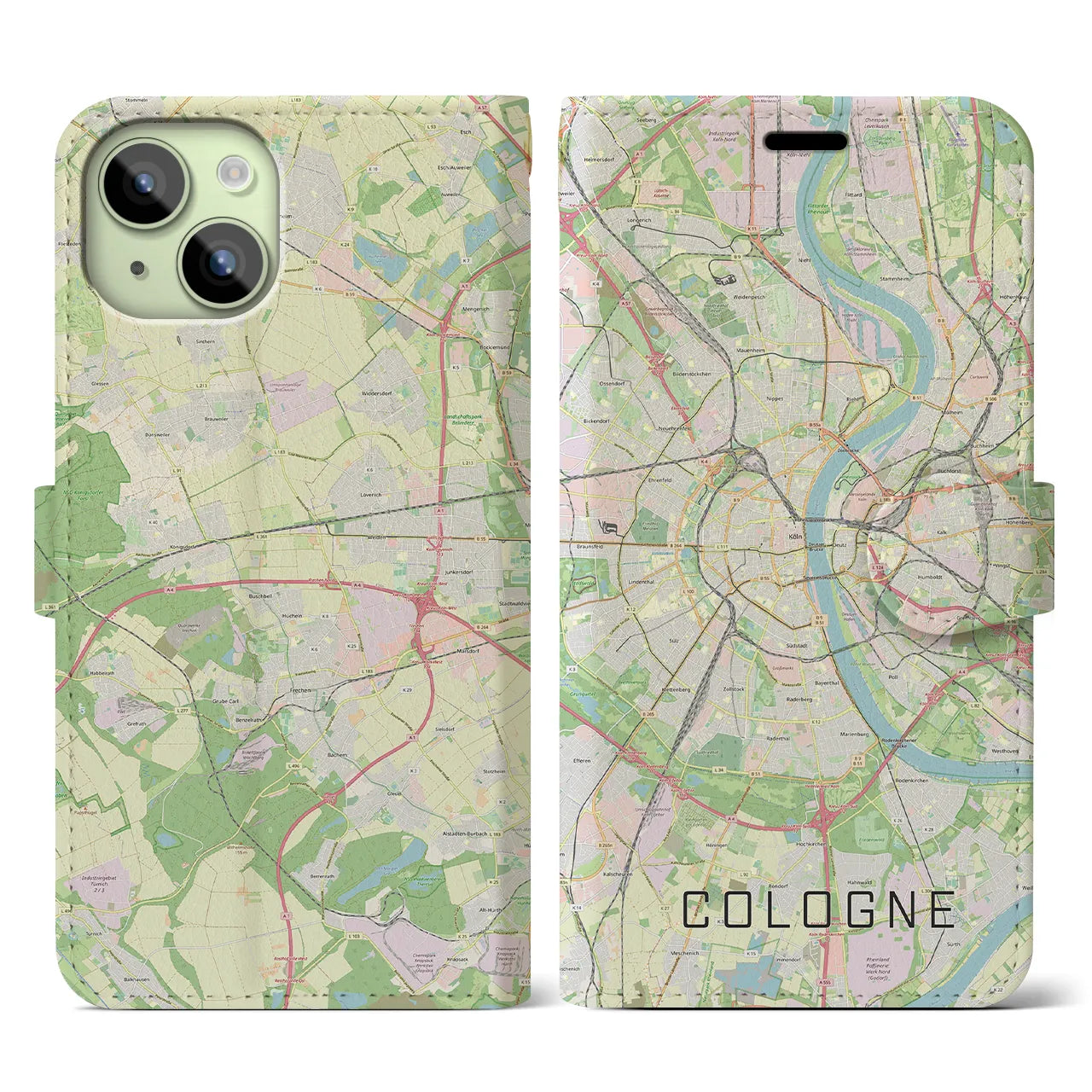 【ケルン(ドイツ)】地図柄iPhoneケース(手帳タイプ)ナチュラル・iPhone 15 用