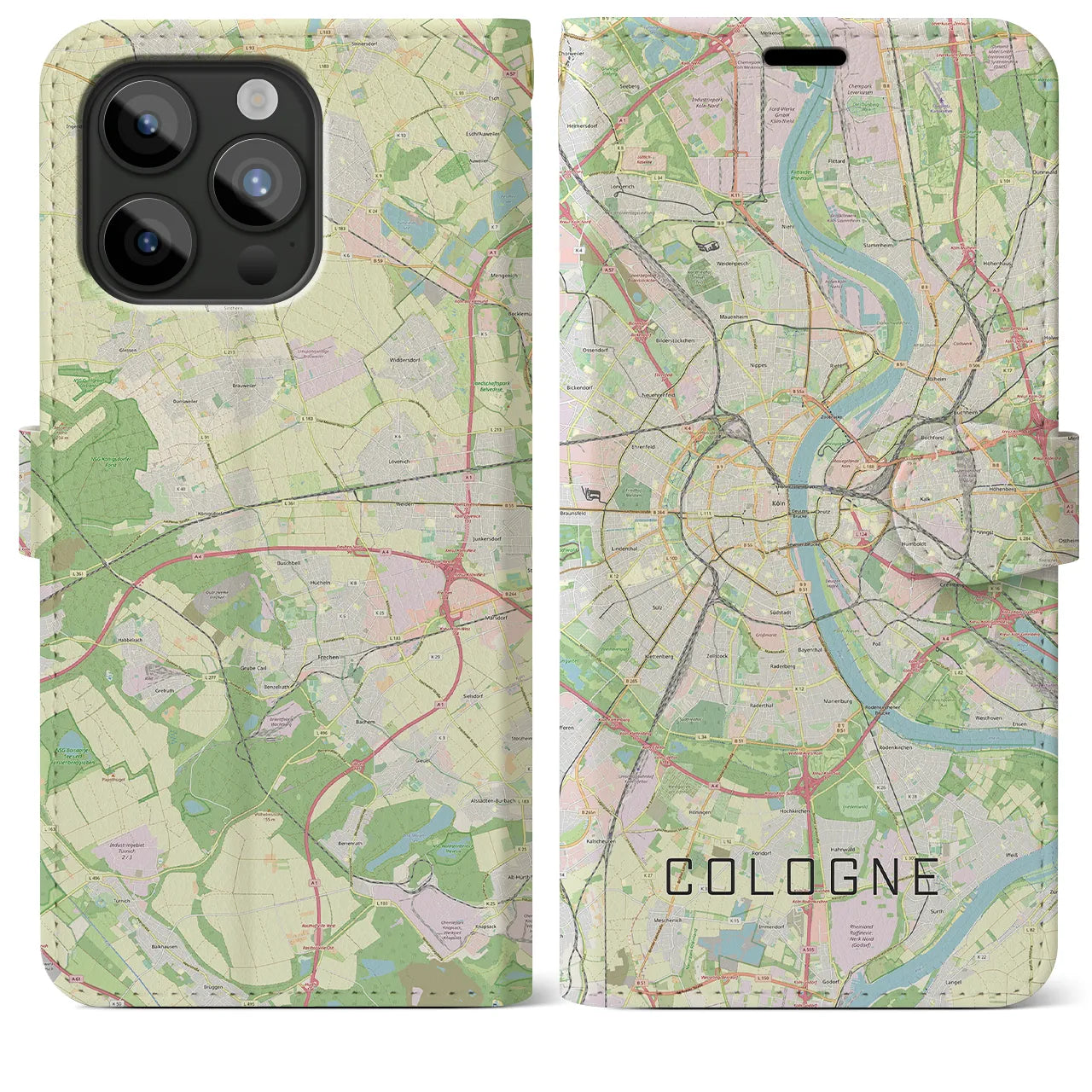 【ケルン(ドイツ)】地図柄iPhoneケース(手帳タイプ)ナチュラル・iPhone 15 Pro Max 用