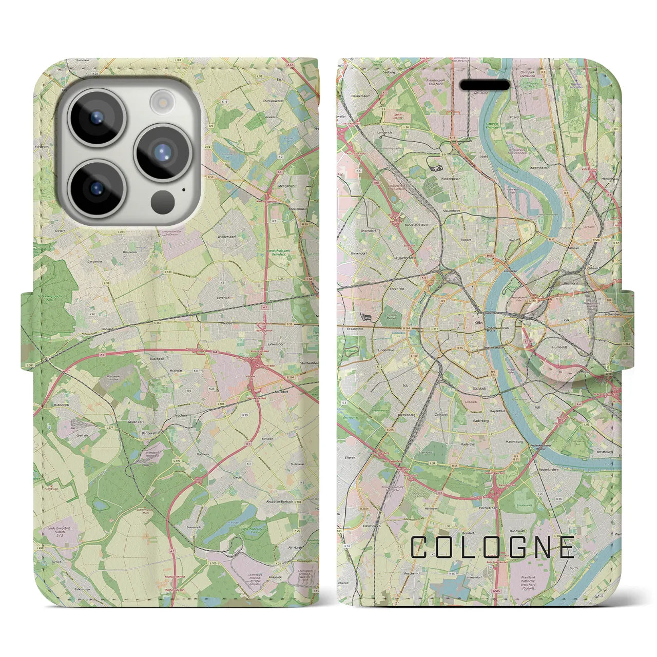 【ケルン(ドイツ)】地図柄iPhoneケース(手帳タイプ)ナチュラル・iPhone 15 Pro 用