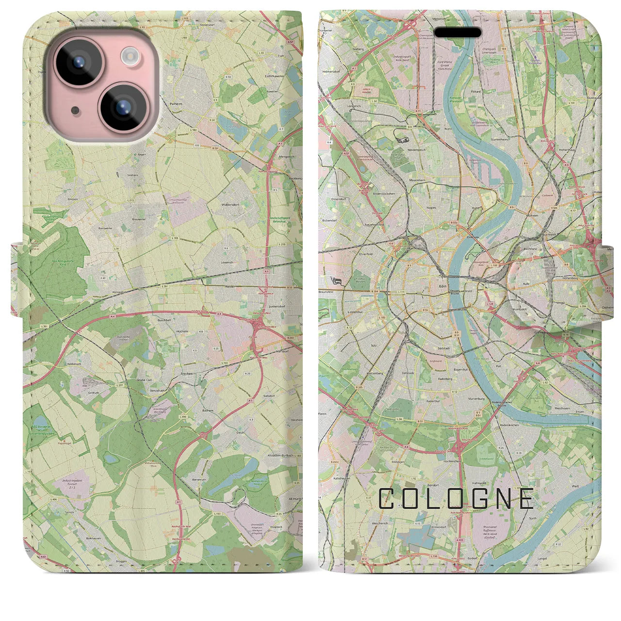 【ケルン(ドイツ)】地図柄iPhoneケース(手帳タイプ)ナチュラル・iPhone 15 Plus 用