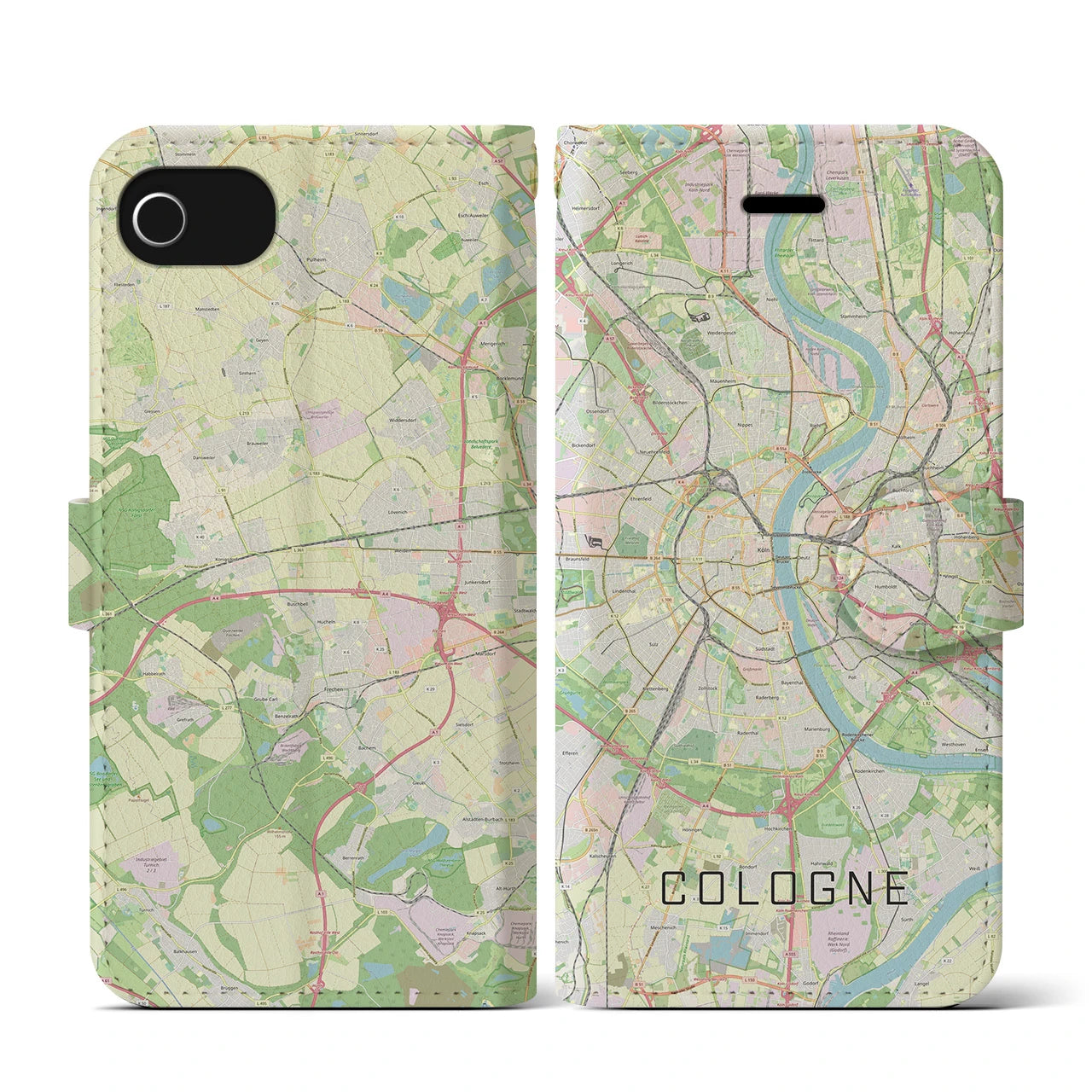 【ケルン(ドイツ)】地図柄iPhoneケース(手帳タイプ)ナチュラル・iPhone SE(第3 / 第2世代) / 8 / 7 / 6s / 6 用