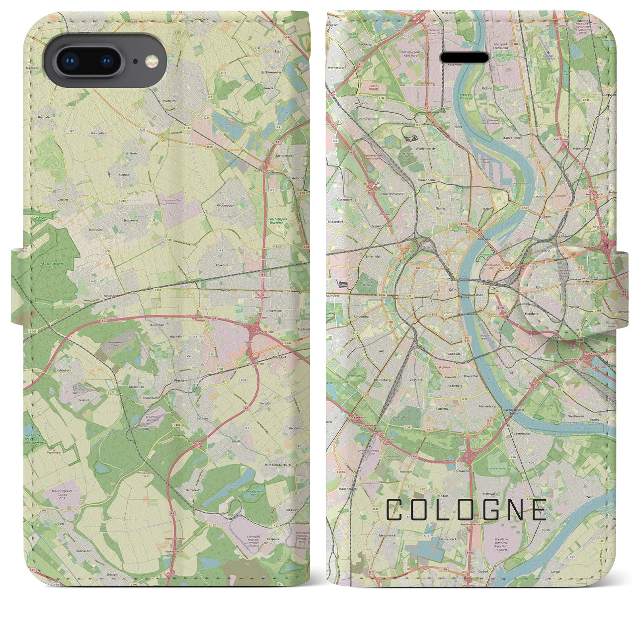 【ケルン(ドイツ)】地図柄iPhoneケース(手帳タイプ)ナチュラル・iPhone 8Plus /7Plus / 6sPlus / 6Plus 用