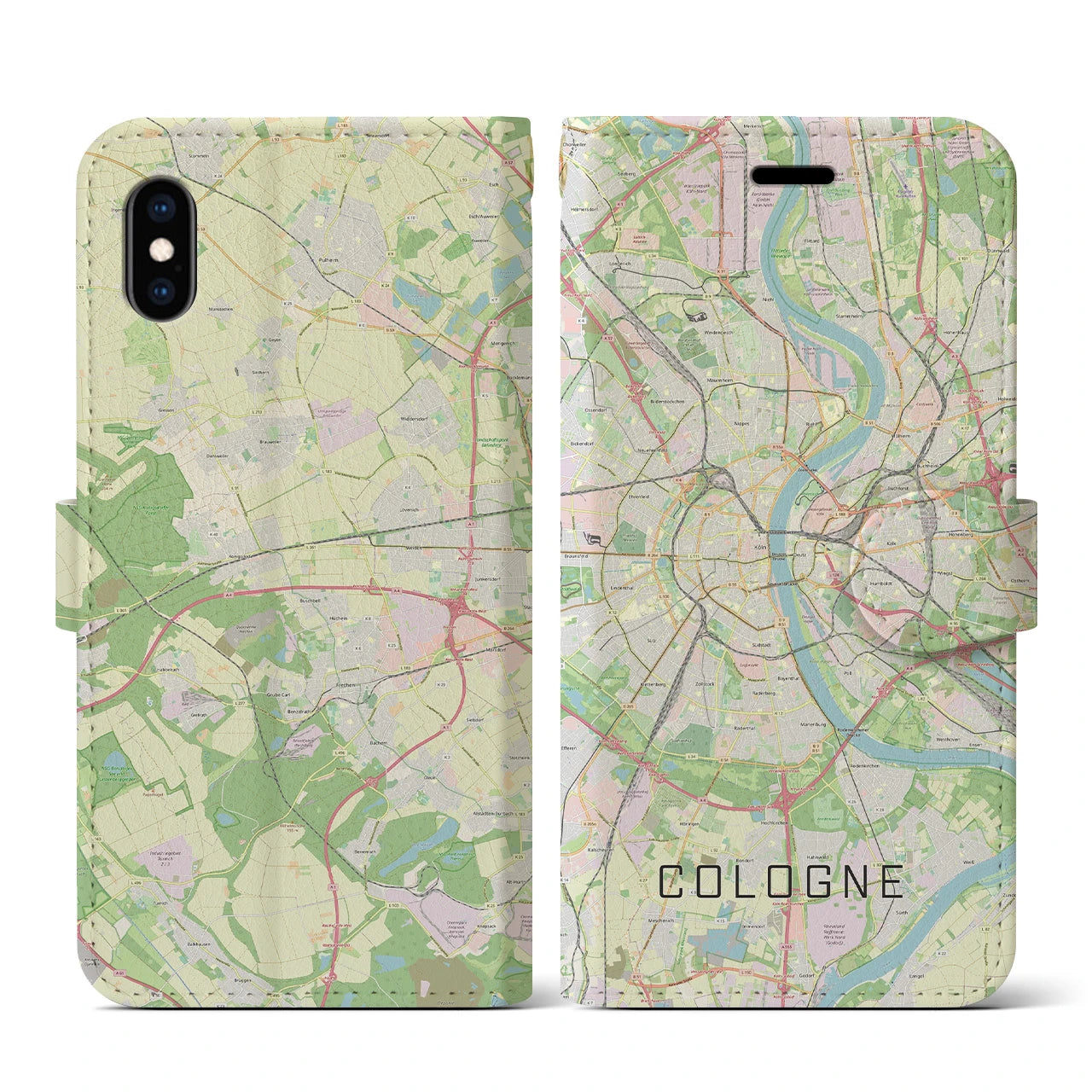 【ケルン(ドイツ)】地図柄iPhoneケース(手帳タイプ)ナチュラル・iPhone XS / X 用