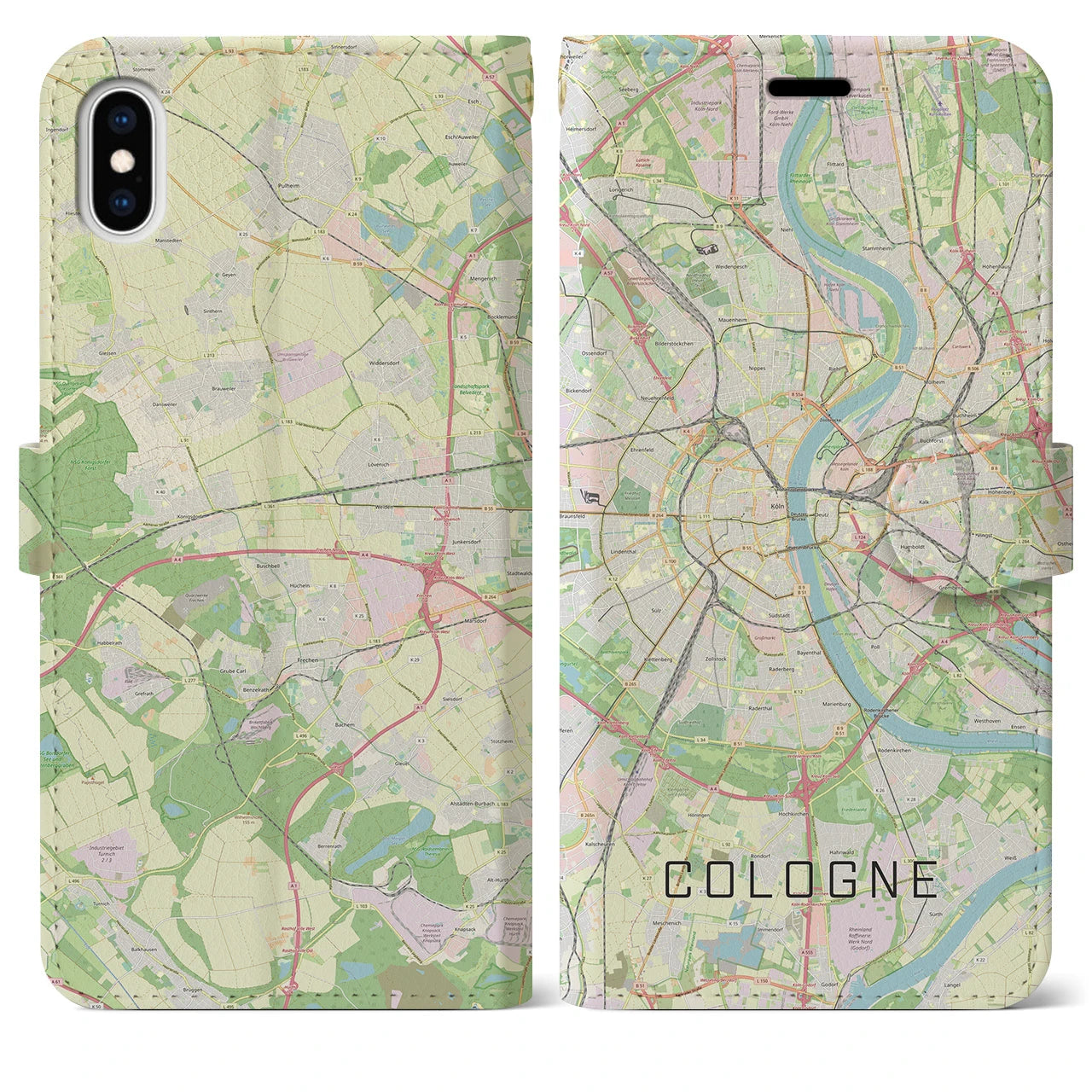 【ケルン(ドイツ)】地図柄iPhoneケース(手帳タイプ)ナチュラル・iPhone XS Max 用