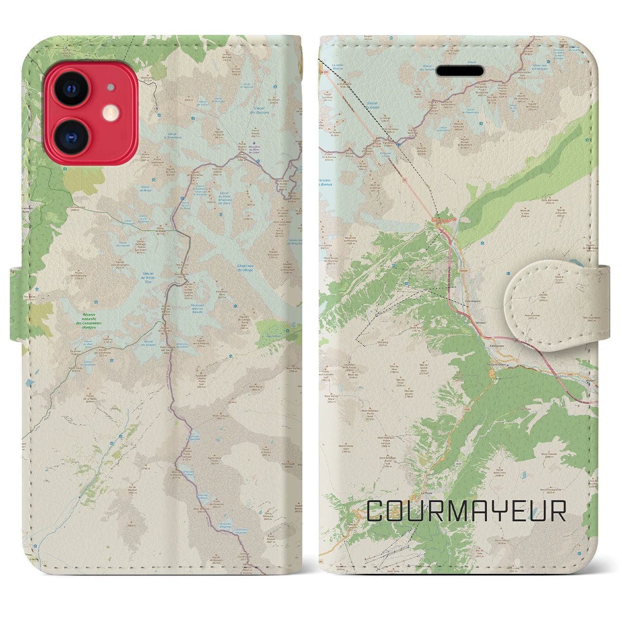【クールマイユール(イタリア)】地図柄iPhoneケース(手帳タイプ)ナチュラル・iPhone 11 用