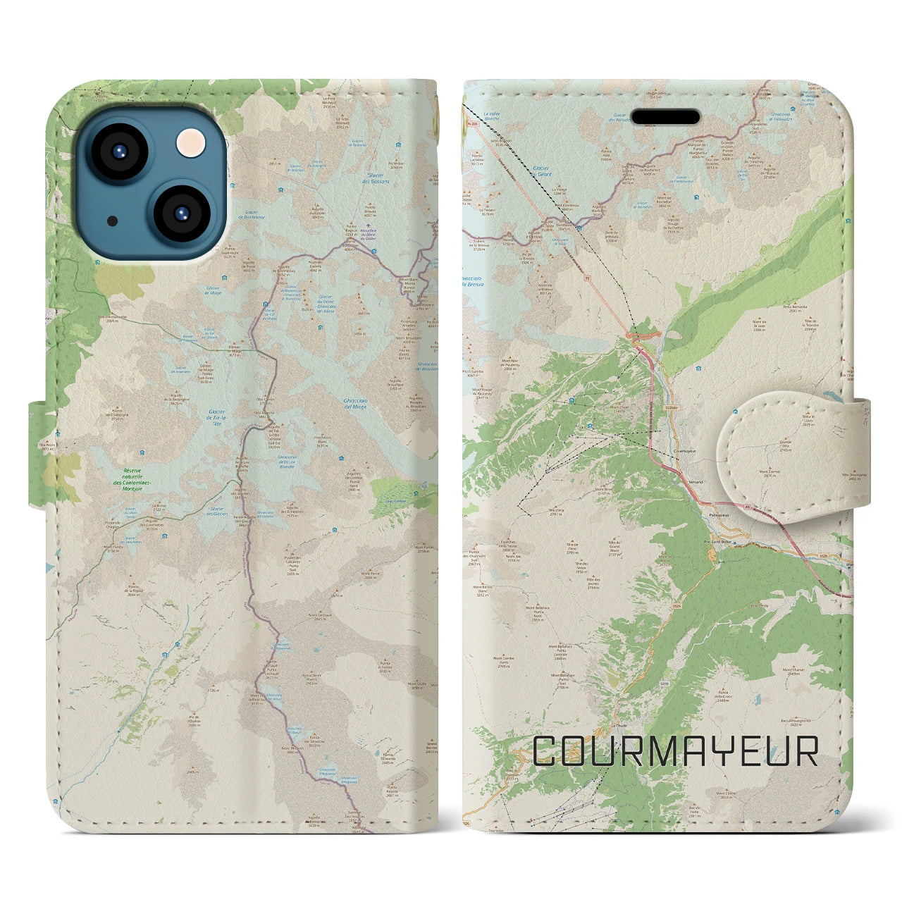 【クールマイユール(イタリア)】地図柄iPhoneケース(手帳タイプ)ナチュラル・iPhone 13 用