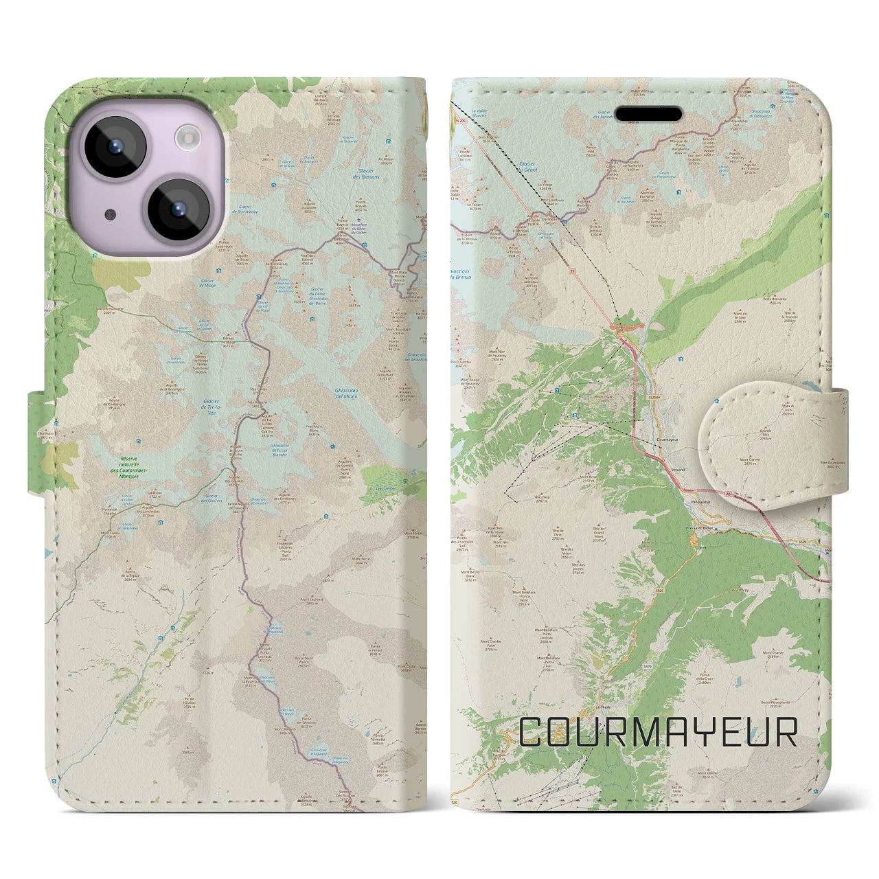 【クールマイユール(イタリア)】地図柄iPhoneケース(手帳タイプ)ナチュラル・iPhone 14 用