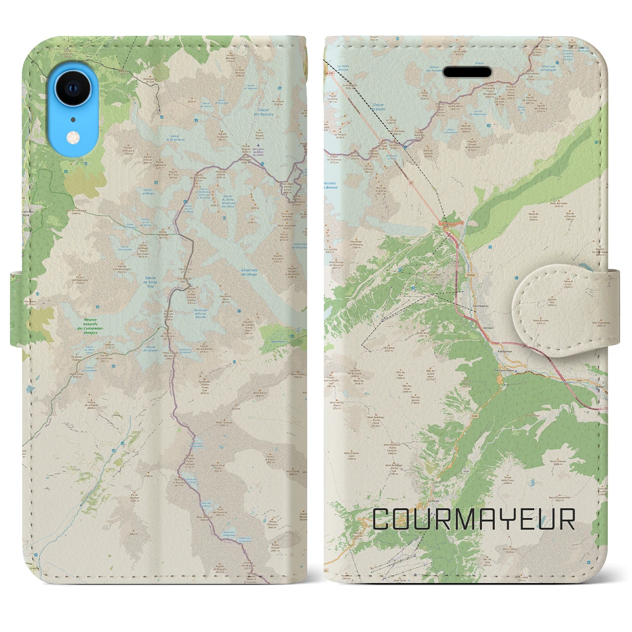 【クールマイユール(イタリア)】地図柄iPhoneケース(手帳タイプ)ナチュラル・iPhone XR 用