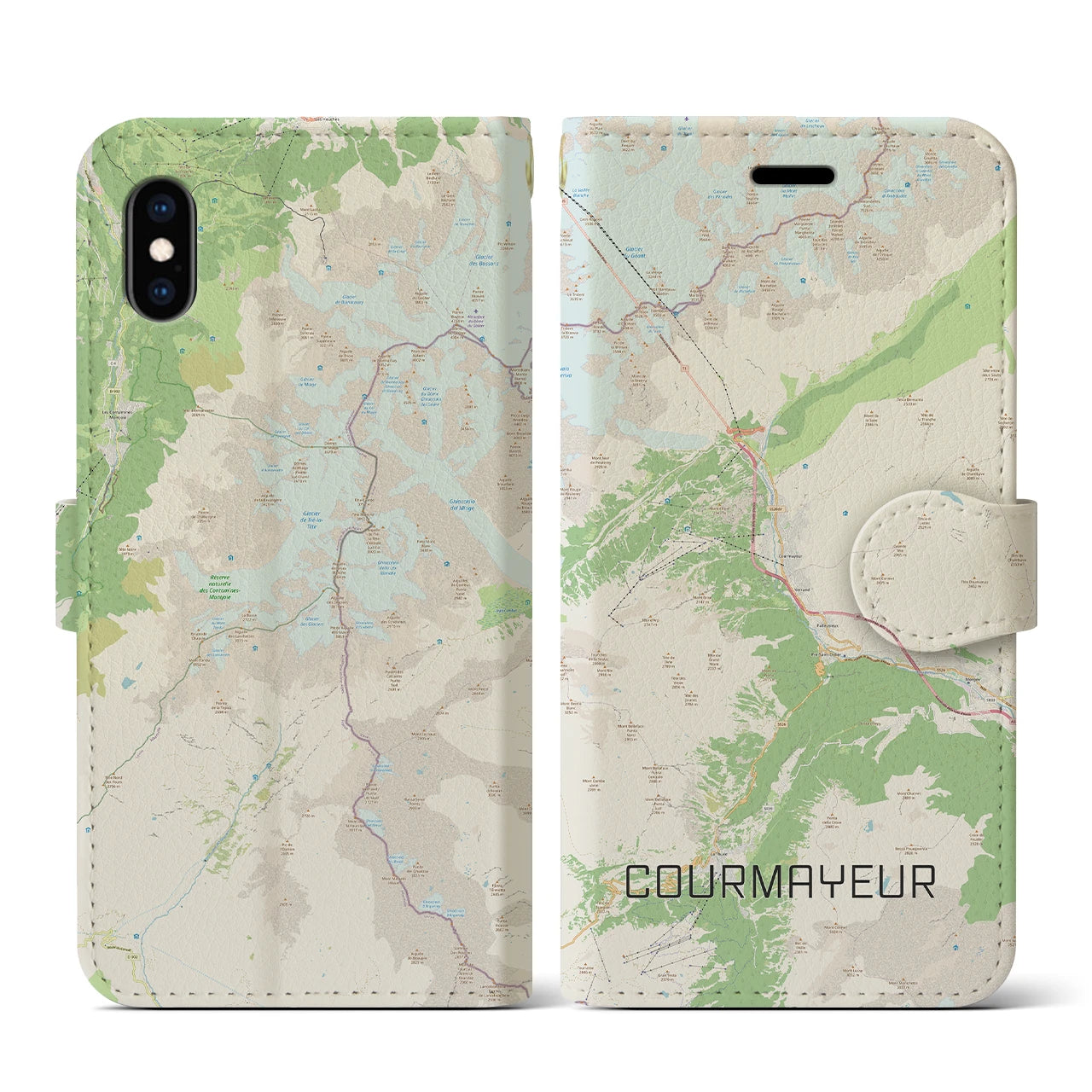 【クールマイユール(イタリア)】地図柄iPhoneケース(手帳タイプ)ナチュラル・iPhone XS / X 用