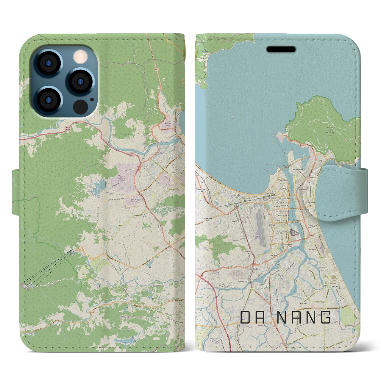 【ダナン(ベトナム)】地図柄iPhoneケース(手帳タイプ)ナチュラル・iPhone 12 / 12 Pro 用
