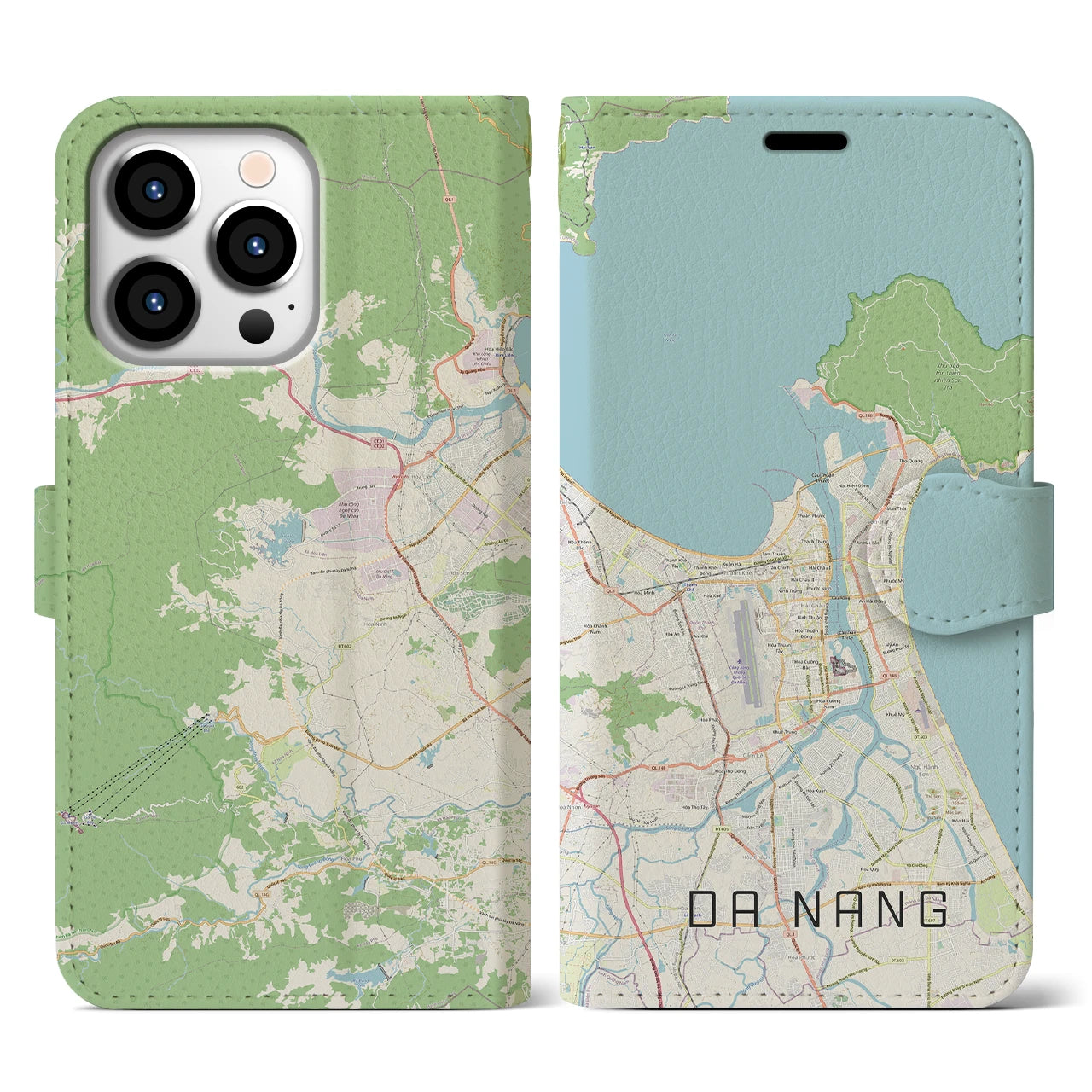 【ダナン(ベトナム)】地図柄iPhoneケース(手帳タイプ)ナチュラル・iPhone 13 Pro 用