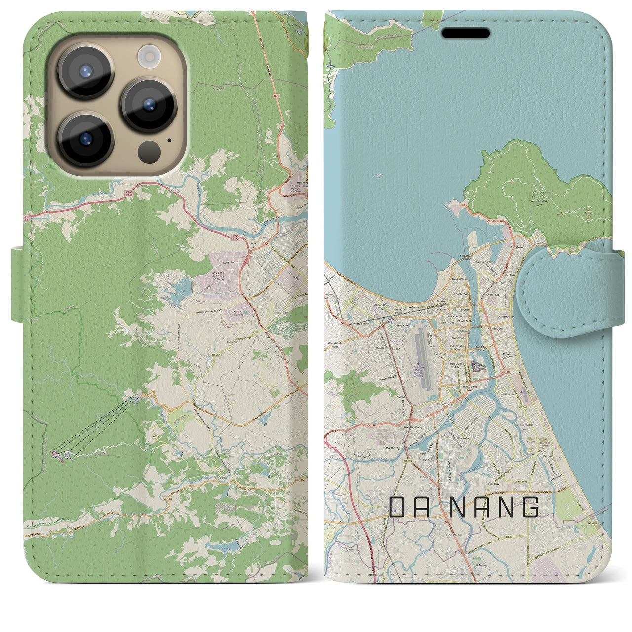 【ダナン(ベトナム)】地図柄iPhoneケース(手帳タイプ)ナチュラル・iPhone 14 Pro Max 用