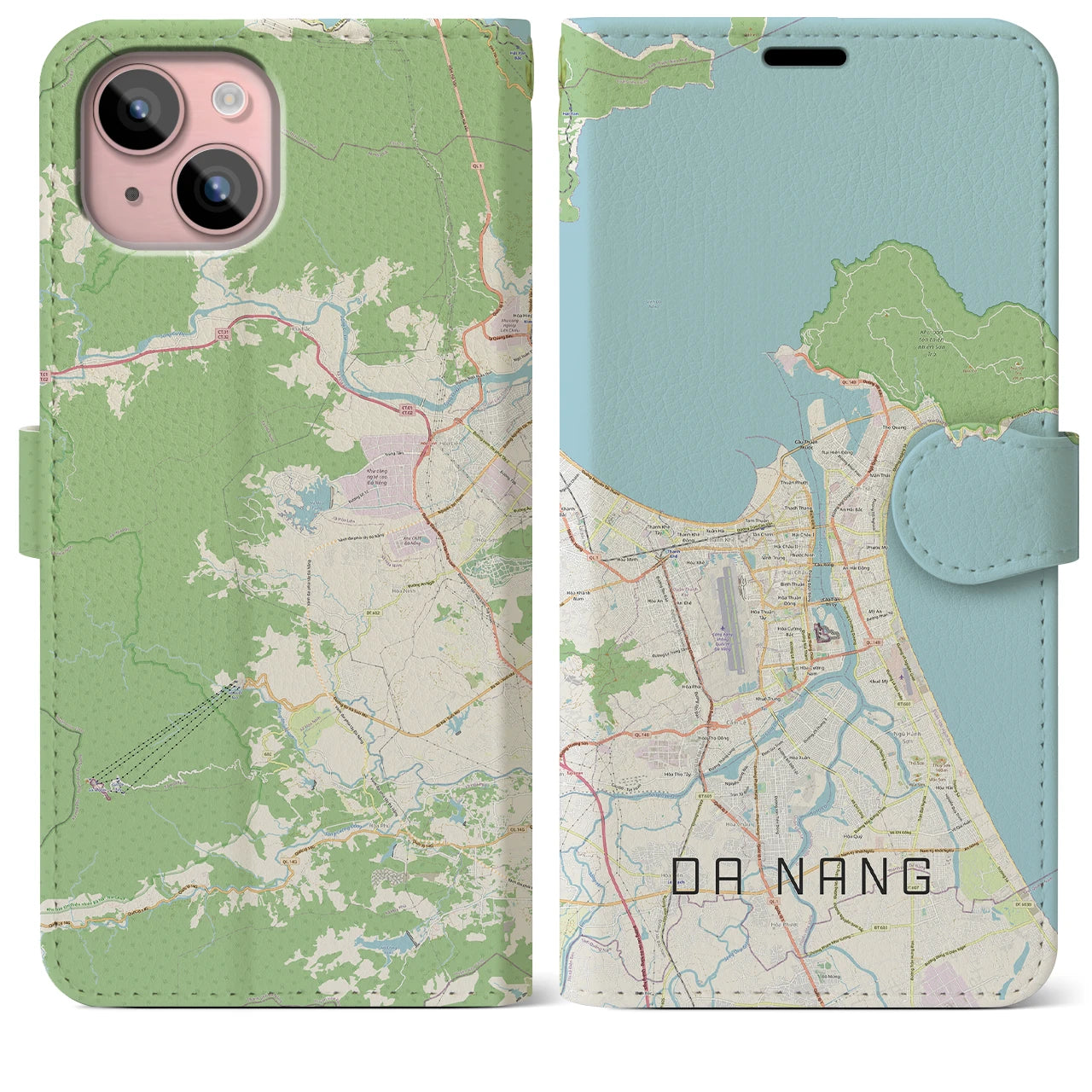 【ダナン(ベトナム)】地図柄iPhoneケース(手帳タイプ)ナチュラル・iPhone 15 Plus 用