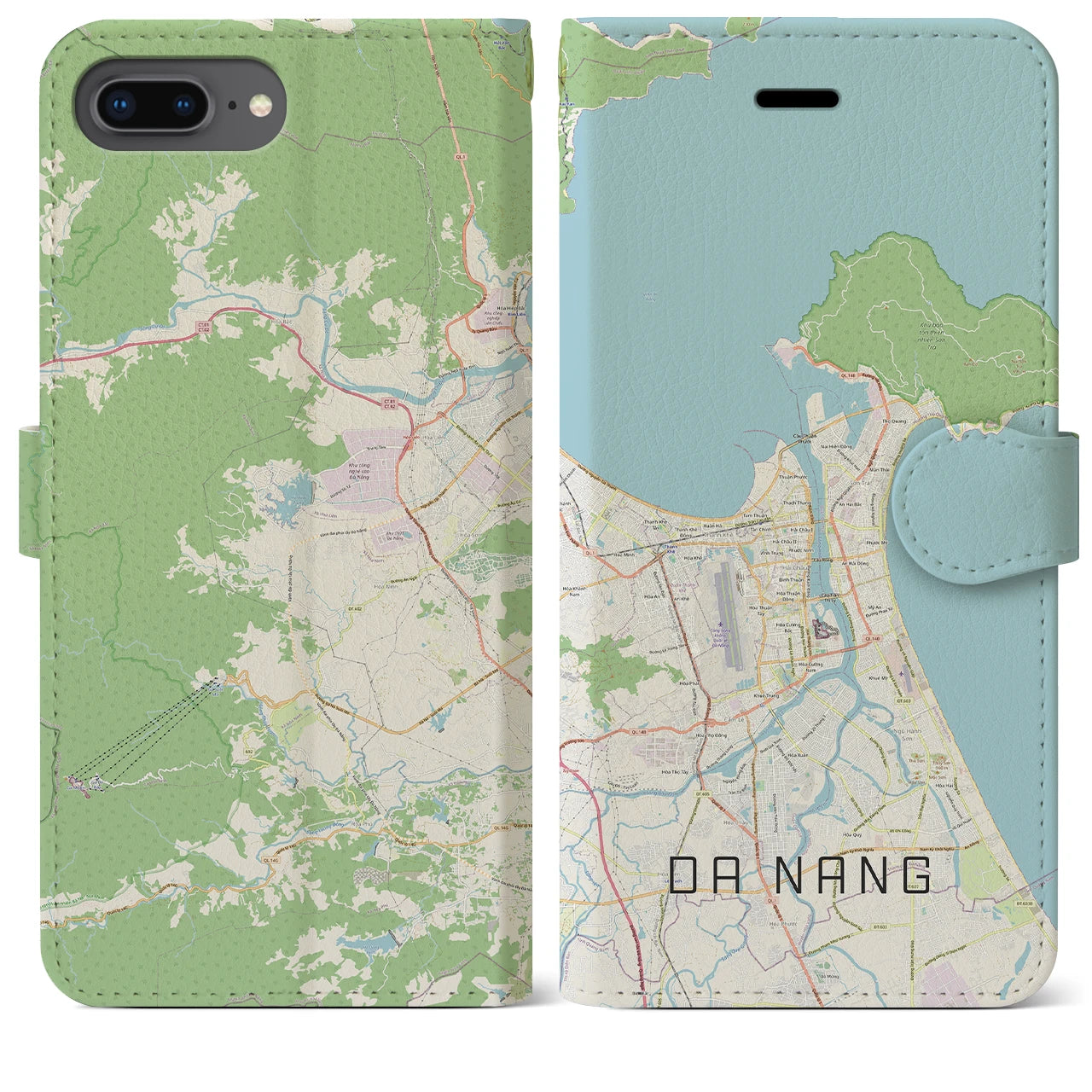 【ダナン(ベトナム)】地図柄iPhoneケース(手帳タイプ)ナチュラル・iPhone 8Plus /7Plus / 6sPlus / 6Plus 用