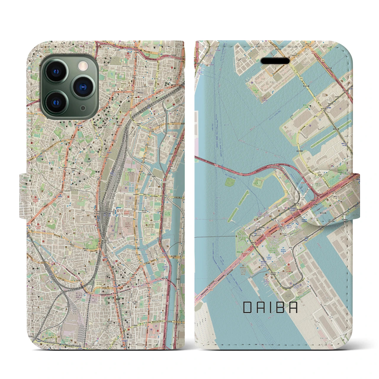 【台場(東京都)】地図柄iPhoneケース(手帳タイプ)ナチュラル・iPhone 11 Pro 用