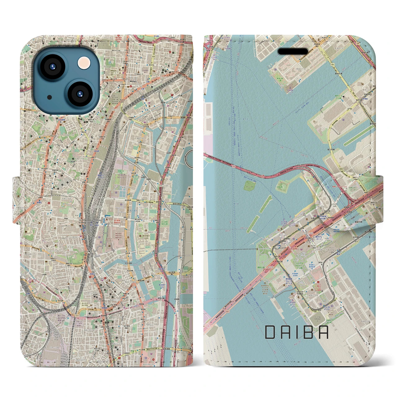 【台場(東京都)】地図柄iPhoneケース(手帳タイプ)ナチュラル・iPhone 13 用
