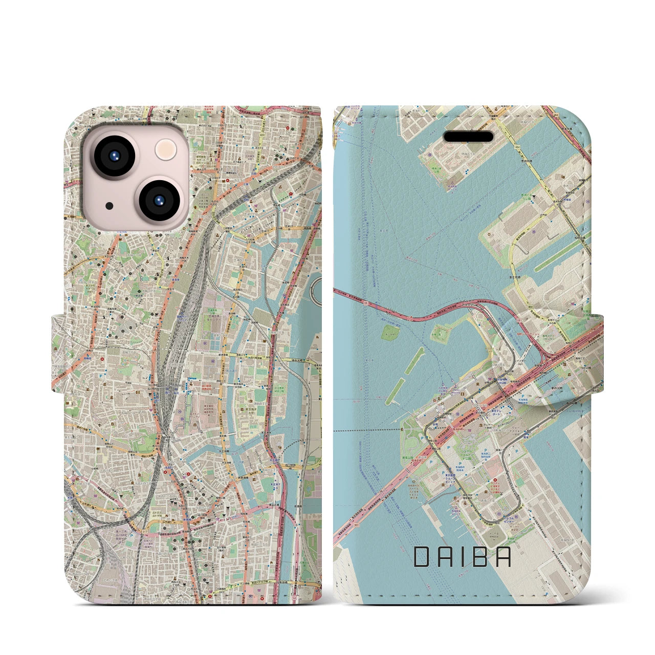 【台場(東京都)】地図柄iPhoneケース(手帳タイプ)ナチュラル・iPhone 13 mini 用
