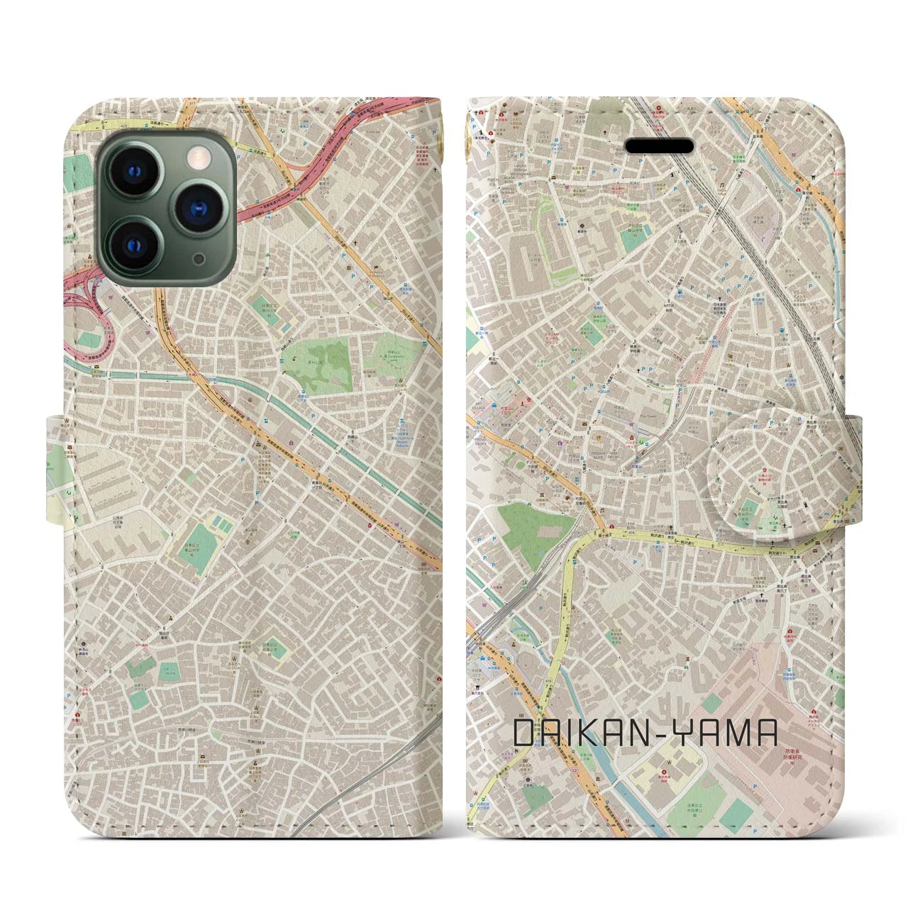 【代官山(東京都)】地図柄iPhoneケース(手帳タイプ)ナチュラル・iPhone 11 Pro 用
