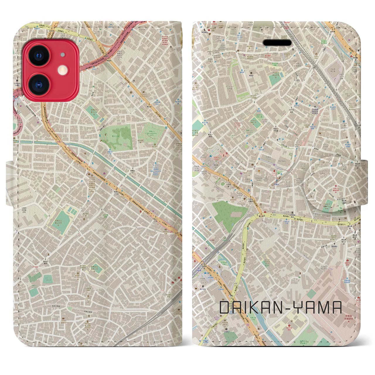 【代官山(東京都)】地図柄iPhoneケース(手帳タイプ)ナチュラル・iPhone 11 用