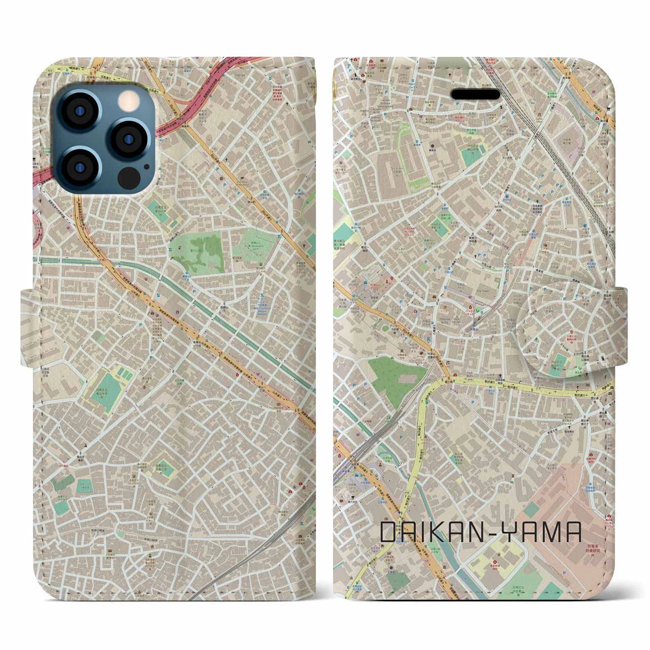 【代官山(東京都)】地図柄iPhoneケース(手帳タイプ)ナチュラル・iPhone 12 / 12 Pro 用