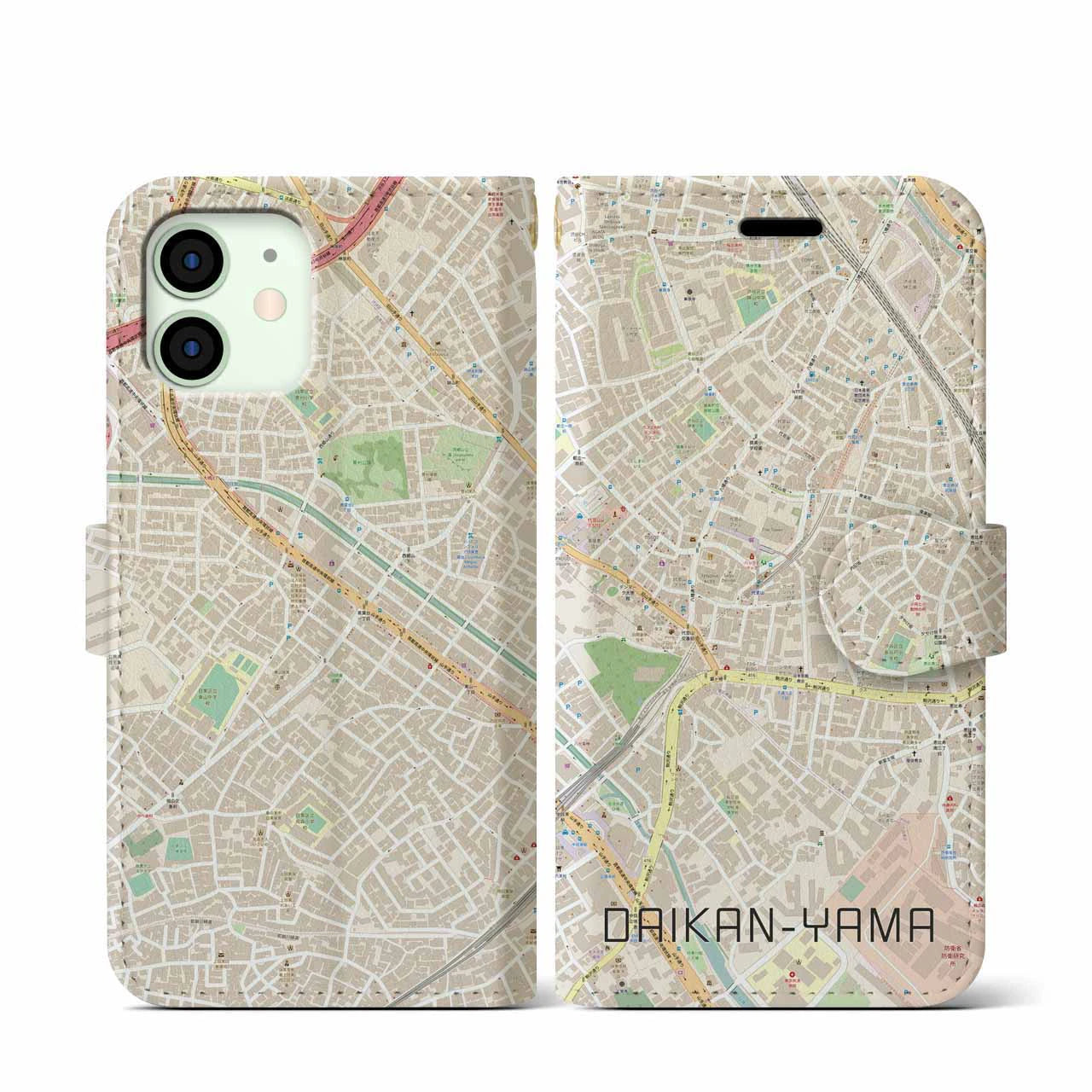 【代官山(東京都)】地図柄iPhoneケース(手帳タイプ)ナチュラル・iPhone 12 mini 用