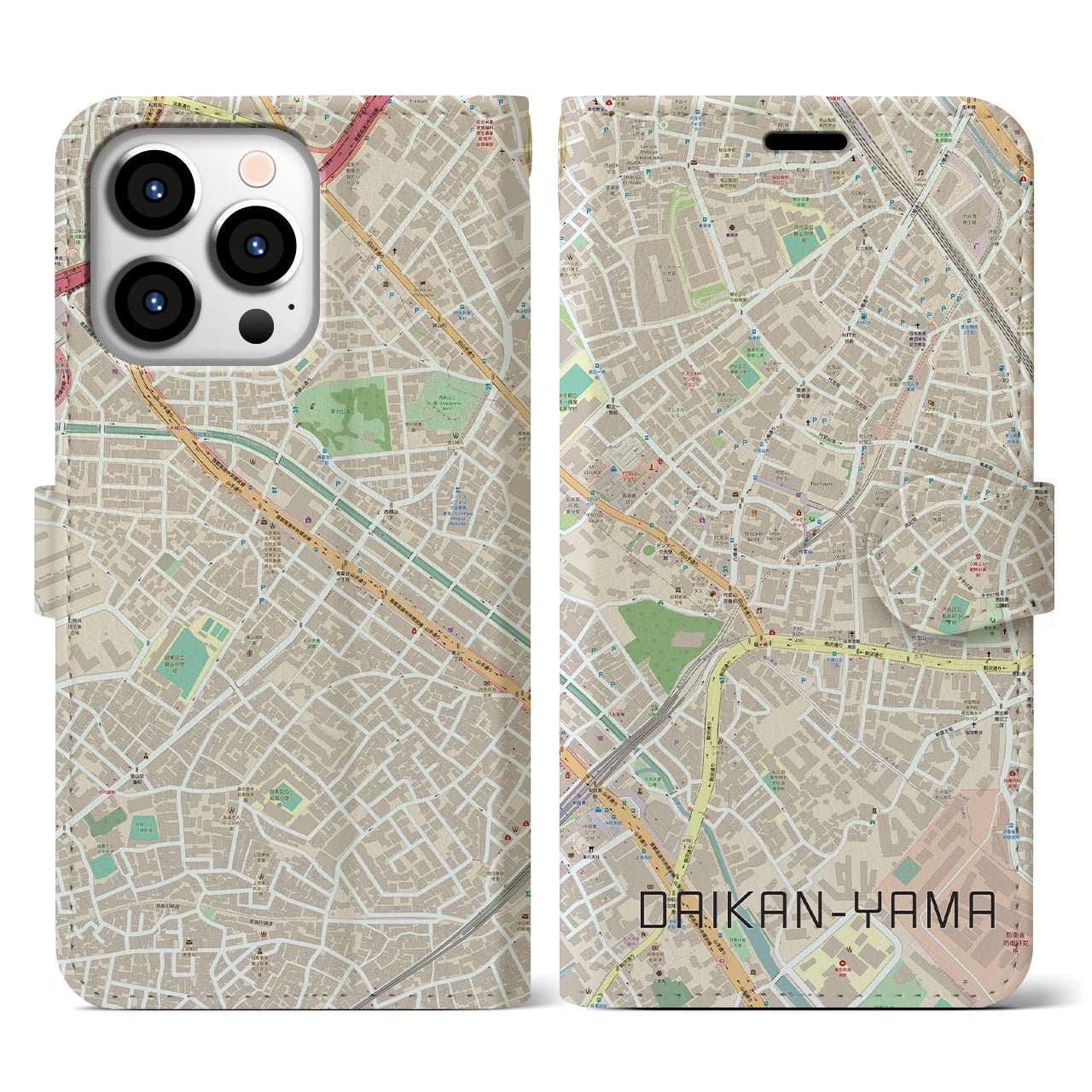 【代官山(東京都)】地図柄iPhoneケース(手帳タイプ)ナチュラル・iPhone 13 Pro 用