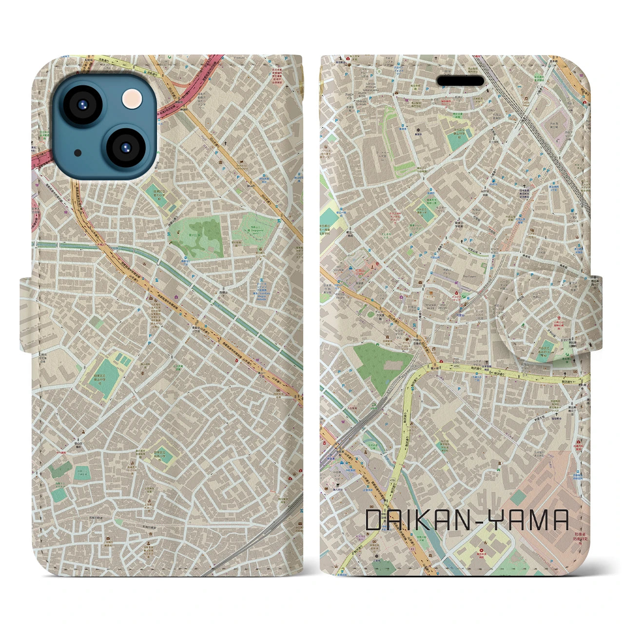 【代官山(東京都)】地図柄iPhoneケース(手帳タイプ)ナチュラル・iPhone 13 用