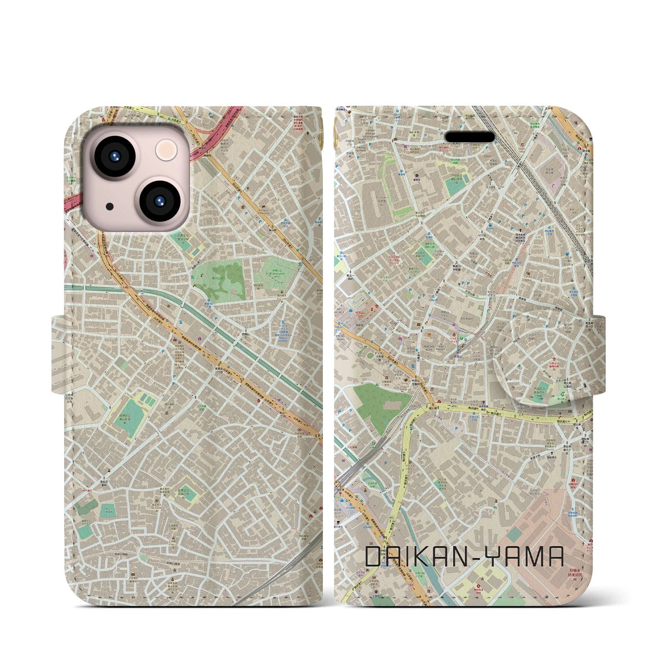 【代官山(東京都)】地図柄iPhoneケース(手帳タイプ)ナチュラル・iPhone 13 mini 用