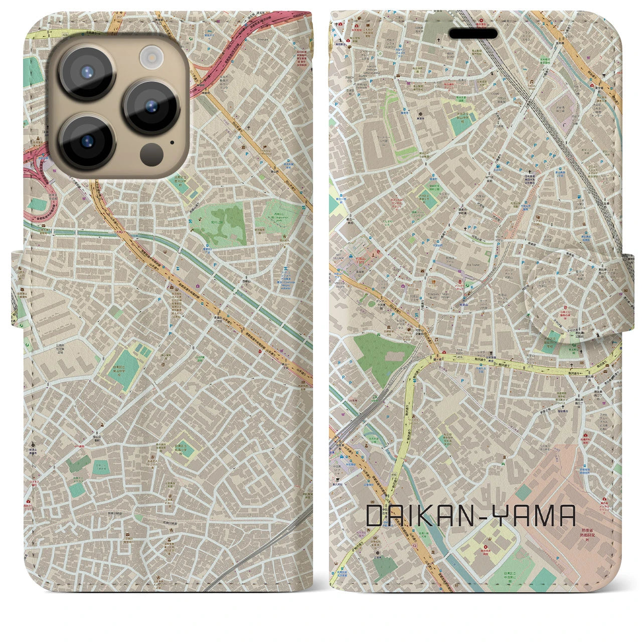 【代官山(東京都)】地図柄iPhoneケース(手帳タイプ)ナチュラル・iPhone 14 Pro Max 用