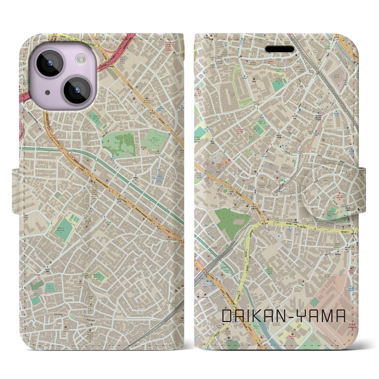 【代官山(東京都)】地図柄iPhoneケース(手帳タイプ)ナチュラル・iPhone 14 用