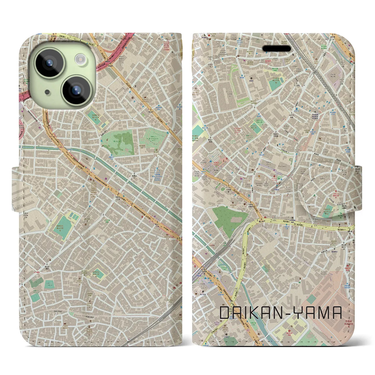 【代官山(東京都)】地図柄iPhoneケース(手帳タイプ)ナチュラル・iPhone 15 用