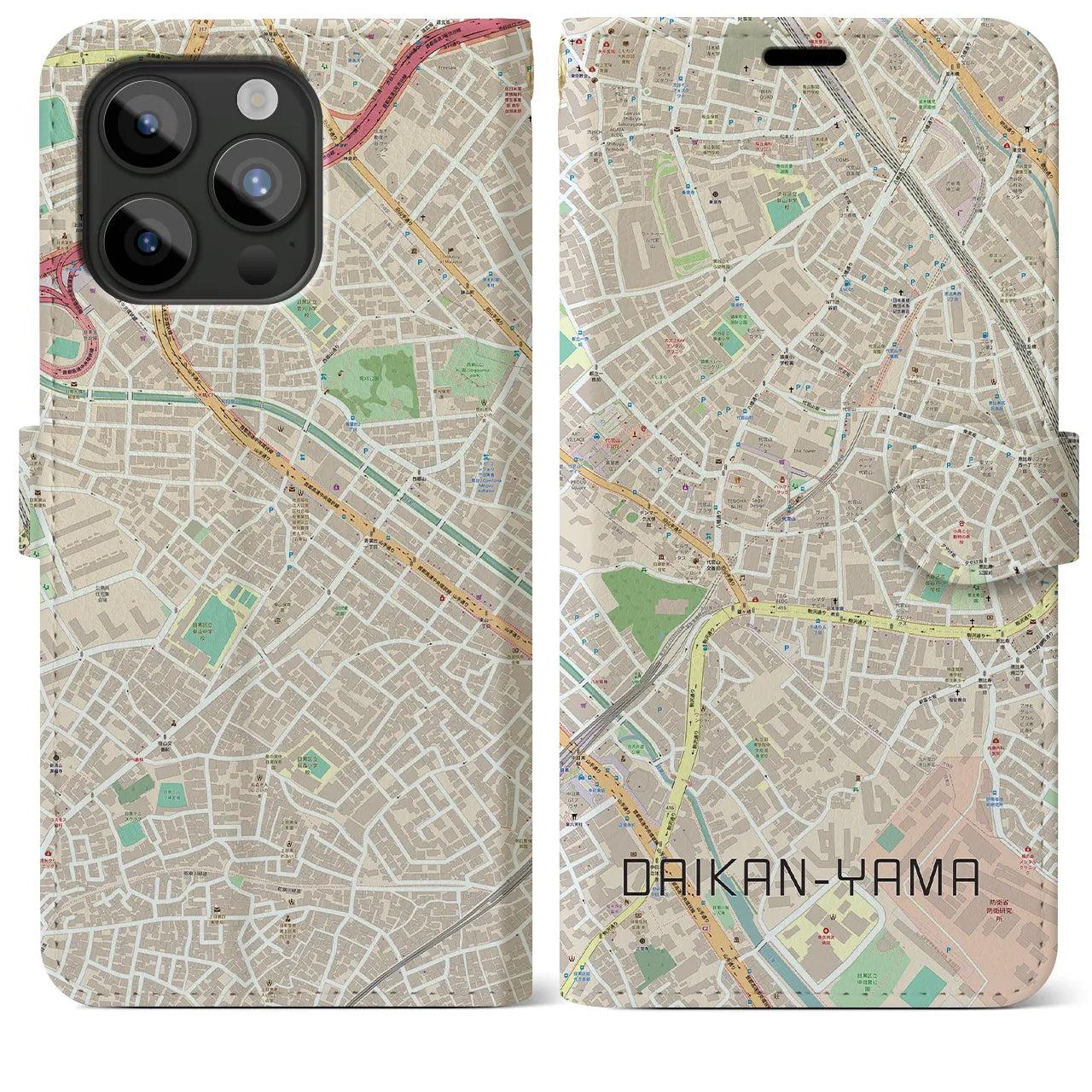 【代官山(東京都)】地図柄iPhoneケース(手帳タイプ)ナチュラル・iPhone 15 Pro Max 用