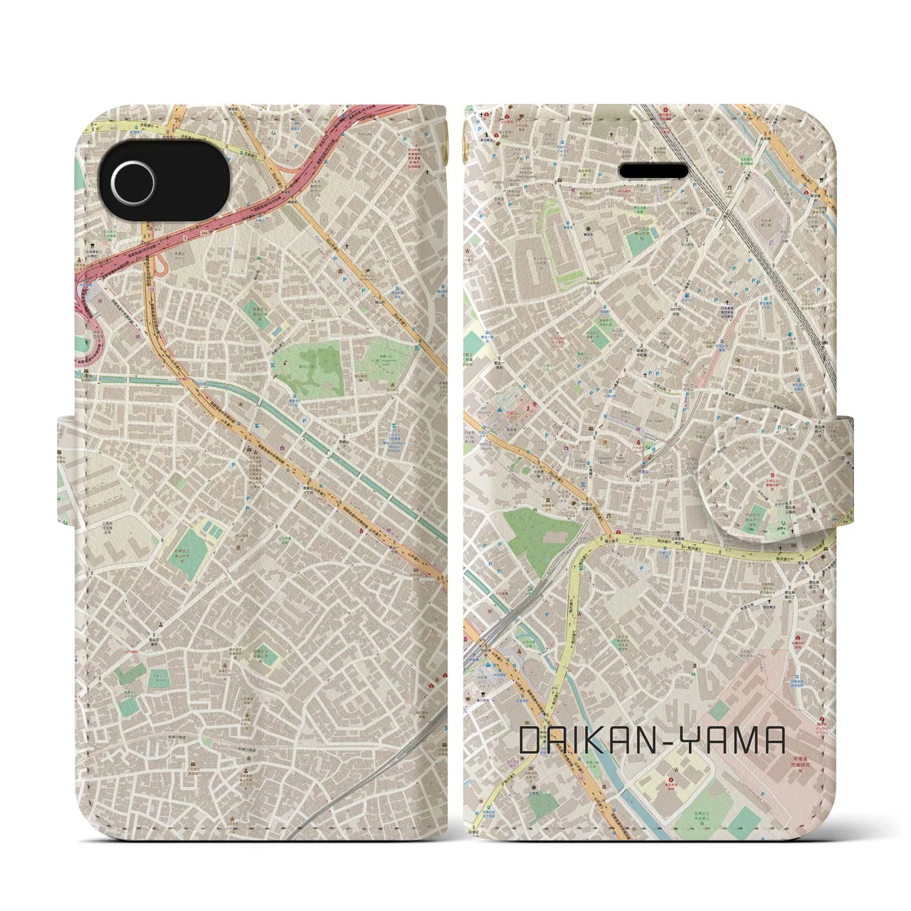 【代官山(東京都)】地図柄iPhoneケース(手帳タイプ)ナチュラル・iPhone SE(第3 / 第2世代) / 8 / 7 / 6s / 6 用