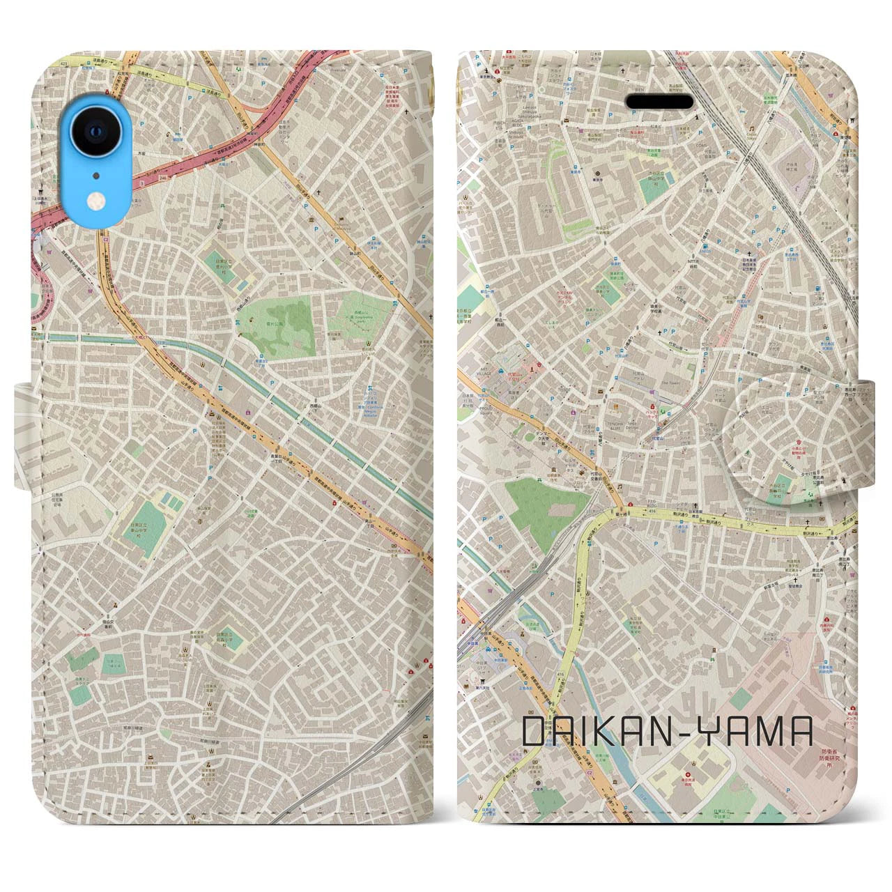 【代官山(東京都)】地図柄iPhoneケース(手帳タイプ)ナチュラル・iPhone XR 用