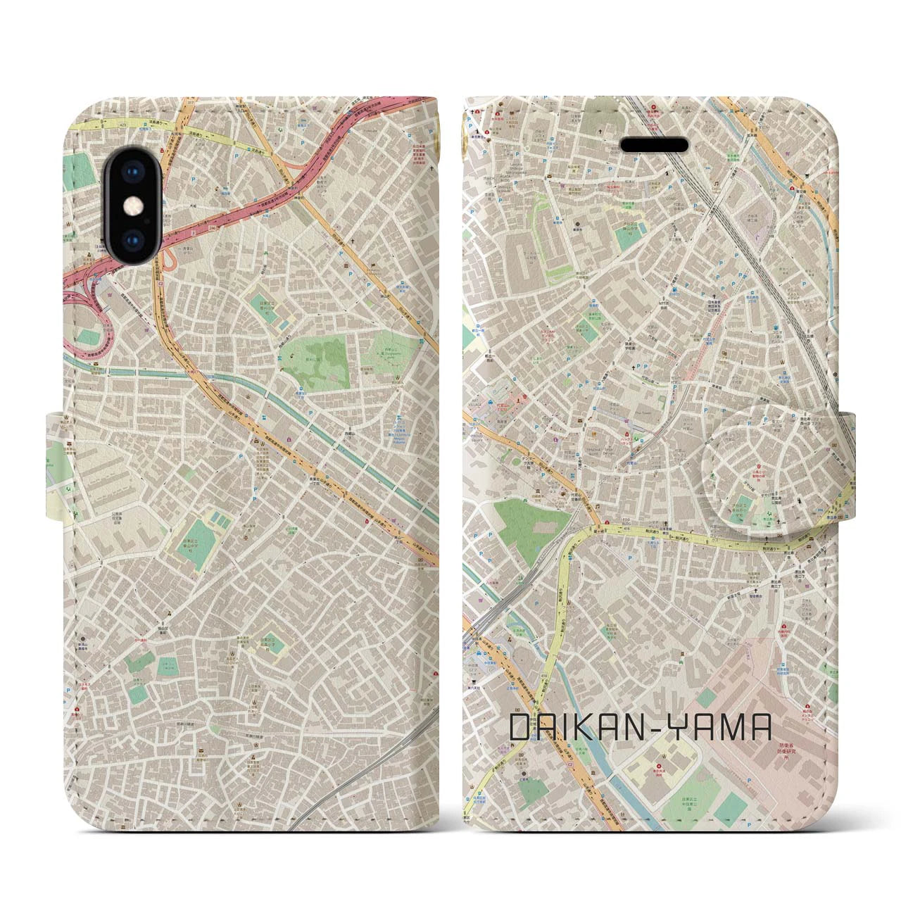 【代官山(東京都)】地図柄iPhoneケース(手帳タイプ)ナチュラル・iPhone XS / X 用