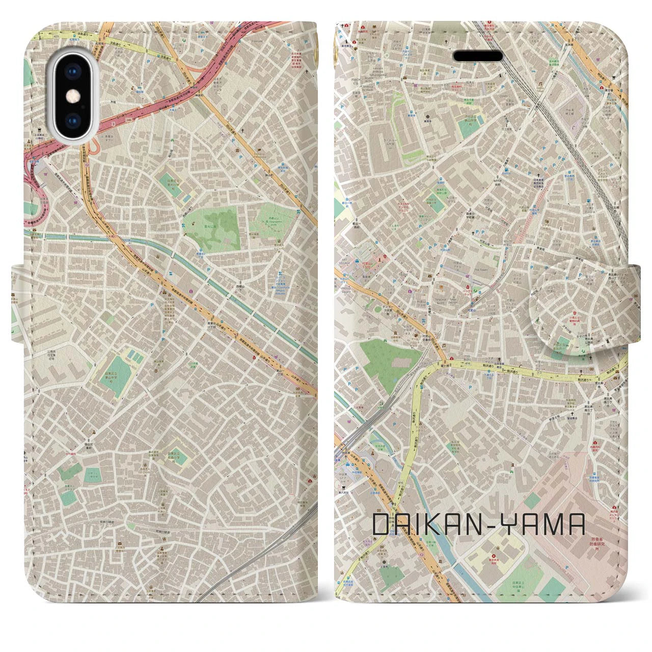【代官山(東京都)】地図柄iPhoneケース(手帳タイプ)ナチュラル・iPhone XS Max 用