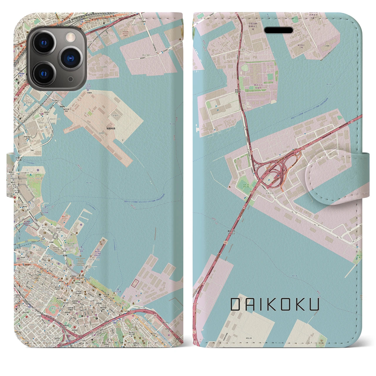 【大黒(神奈川県)】地図柄iPhoneケース(手帳タイプ)ナチュラル・iPhone 11 Pro Max 用