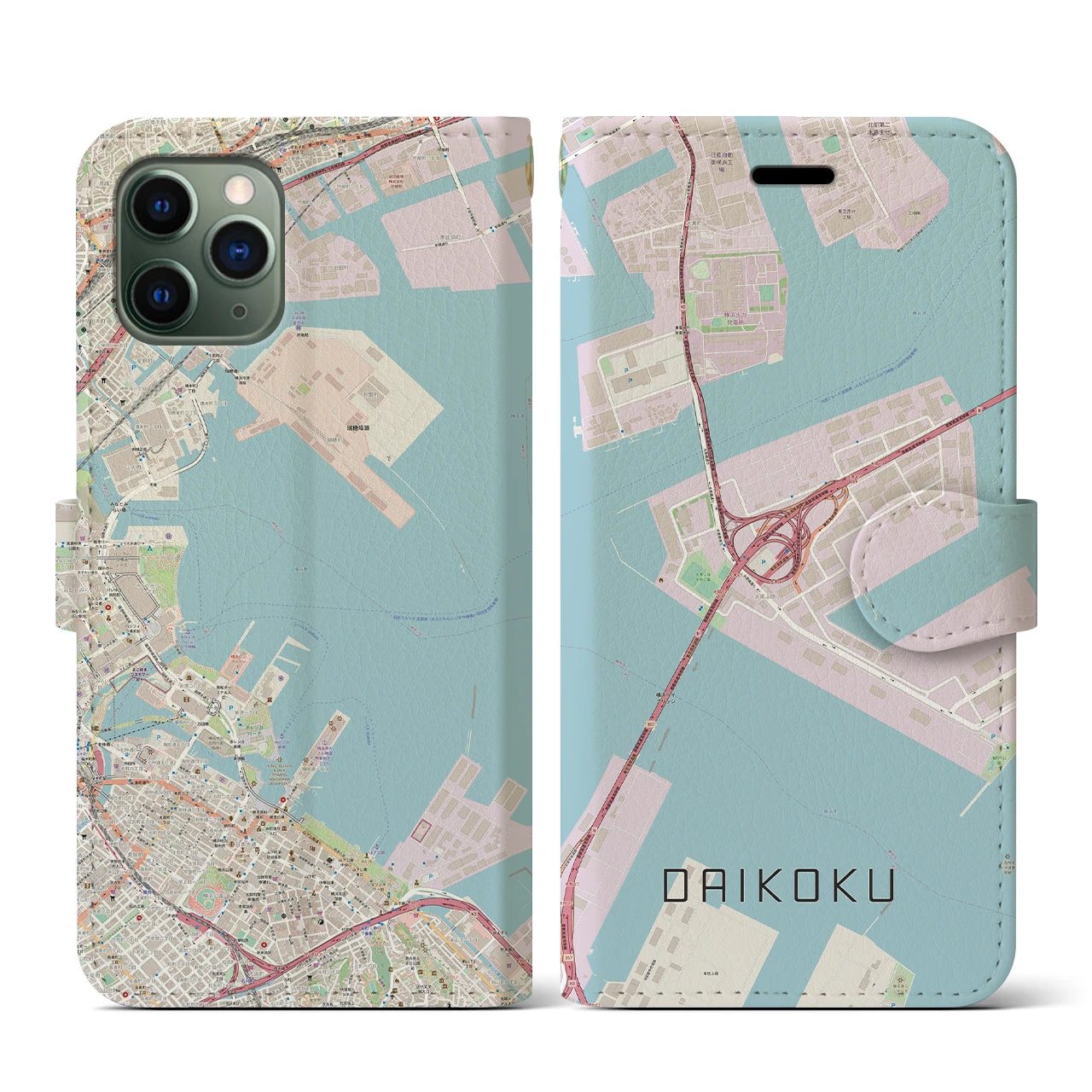 【大黒(神奈川県)】地図柄iPhoneケース(手帳タイプ)ナチュラル・iPhone 11 Pro 用
