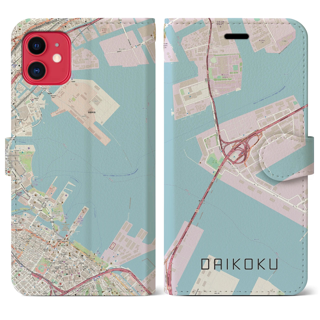【大黒(神奈川県)】地図柄iPhoneケース(手帳タイプ)ナチュラル・iPhone 11 用